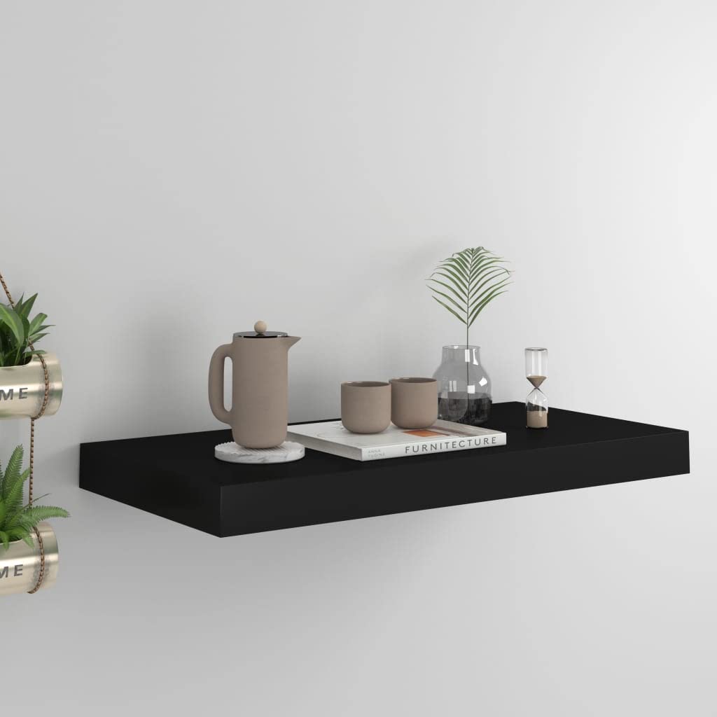Modern Floating Wall Shelf Set - Black MDF Wall Mounted Display Shelves (19.7