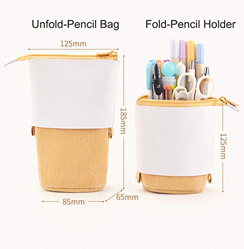 Retractable PU Corduroy Pencil Case - Expandable Stand-Up Pen Holder & Stationery Organizer for School, Office, Travel (Blue) - Perfect for Students, Professionals & Holiday Gifts