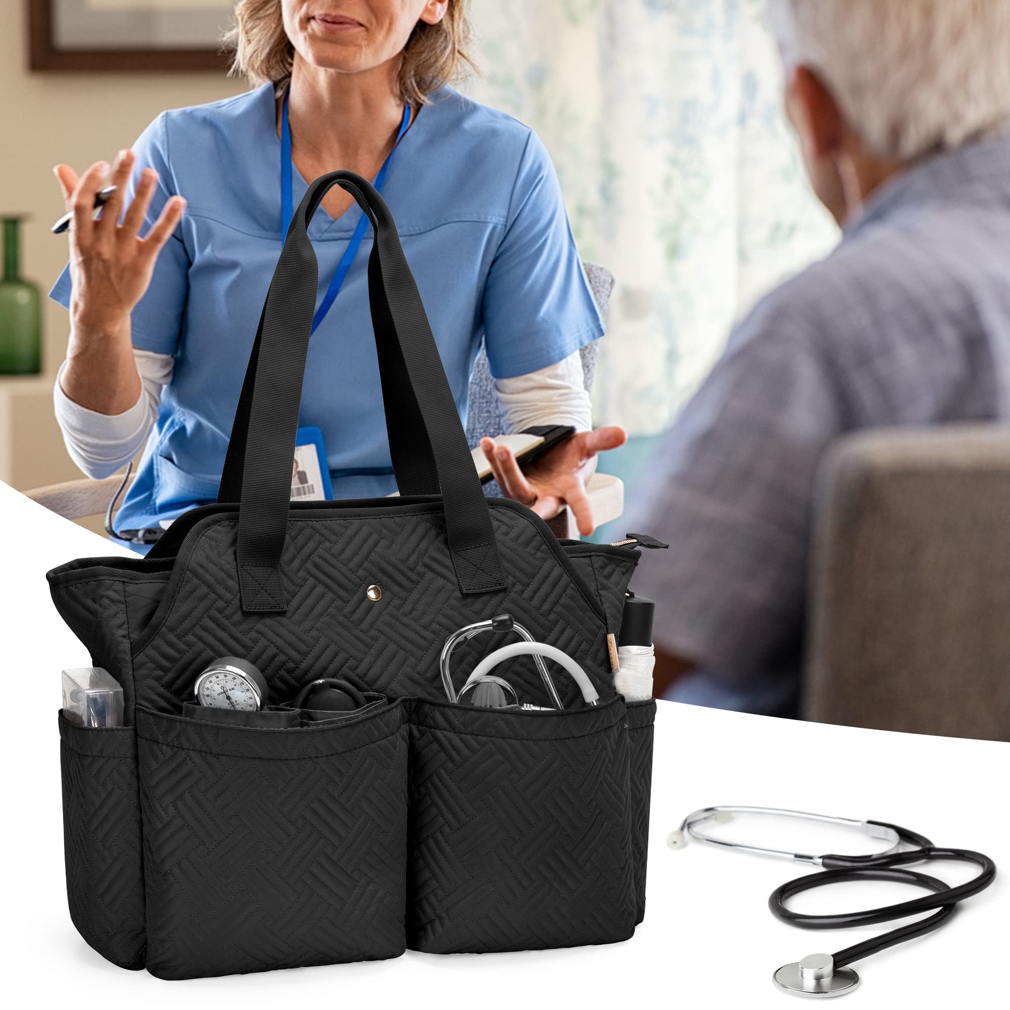 Fasrom Professional Nurse Tote Bag with Laptop Compartment - Durable Medical Work Bag for Nurses, Nursing Students & Doctors - Black (Empty) - Perfect for Hospital Shifts, Clinical Rotations & Healthcare Professionals
