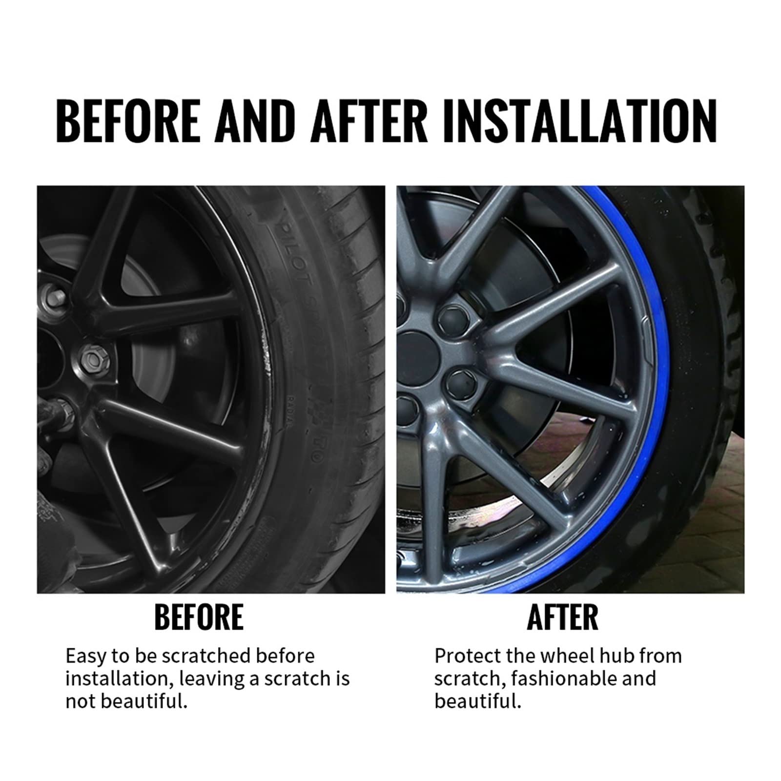 BERBO 4PCS Car Wheel Hub Rim Edge Protector Ring Strip - Rubber Tire Guard & Decor Accessories for Tesla Model 3/Y 2017-2021 - Red 19 Inch - Prevent Scratches & Enhance Style for Daily Driving & Car Shows