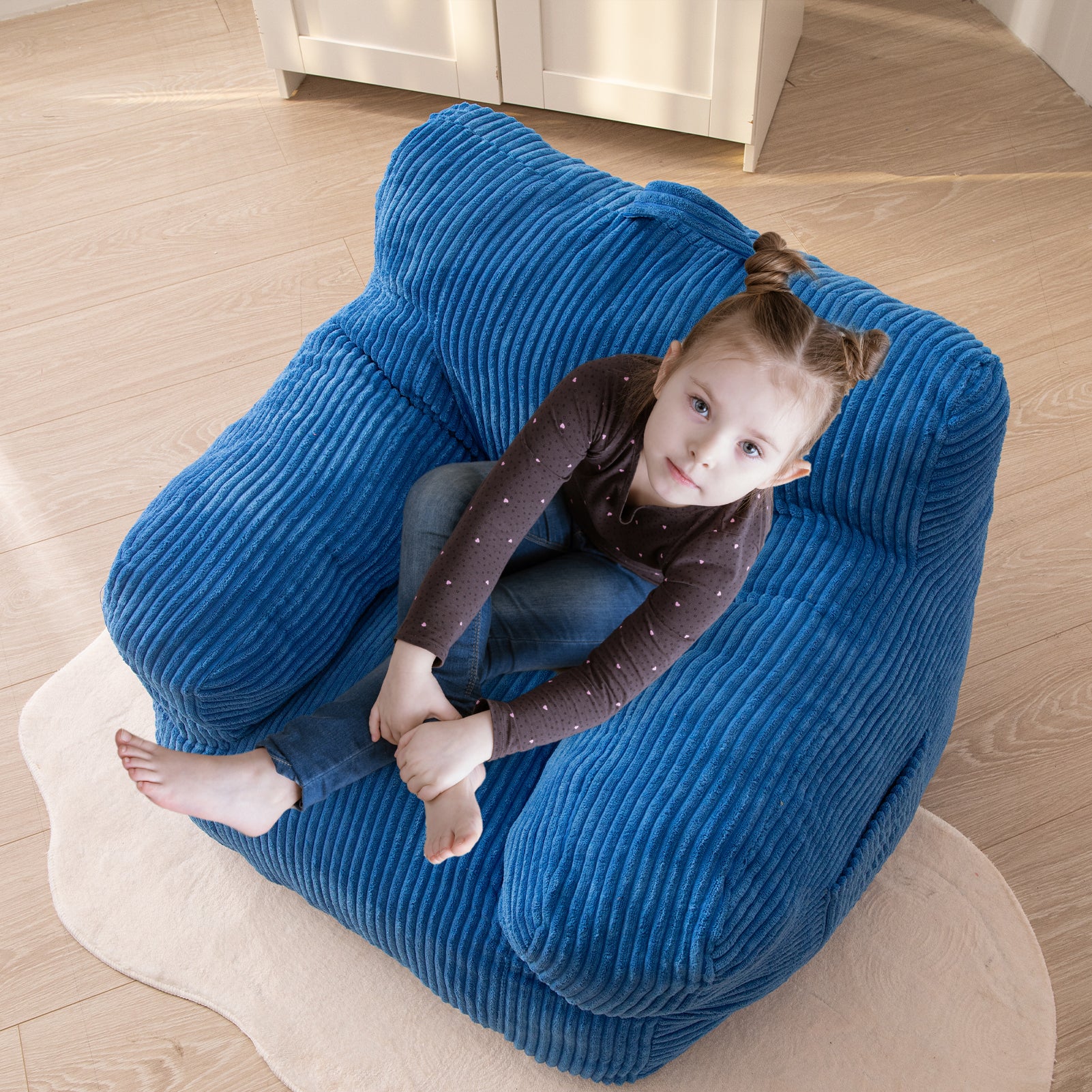 MAXYOYO Kids Bean Bag Chair - Soft Corduroy Bean Bag Couch with Armrests for Boys & Girls, Comfortable Seating for Bedroom, Playroom & Dorm (Blue) - Perfect for Reading, Gaming & Relaxing