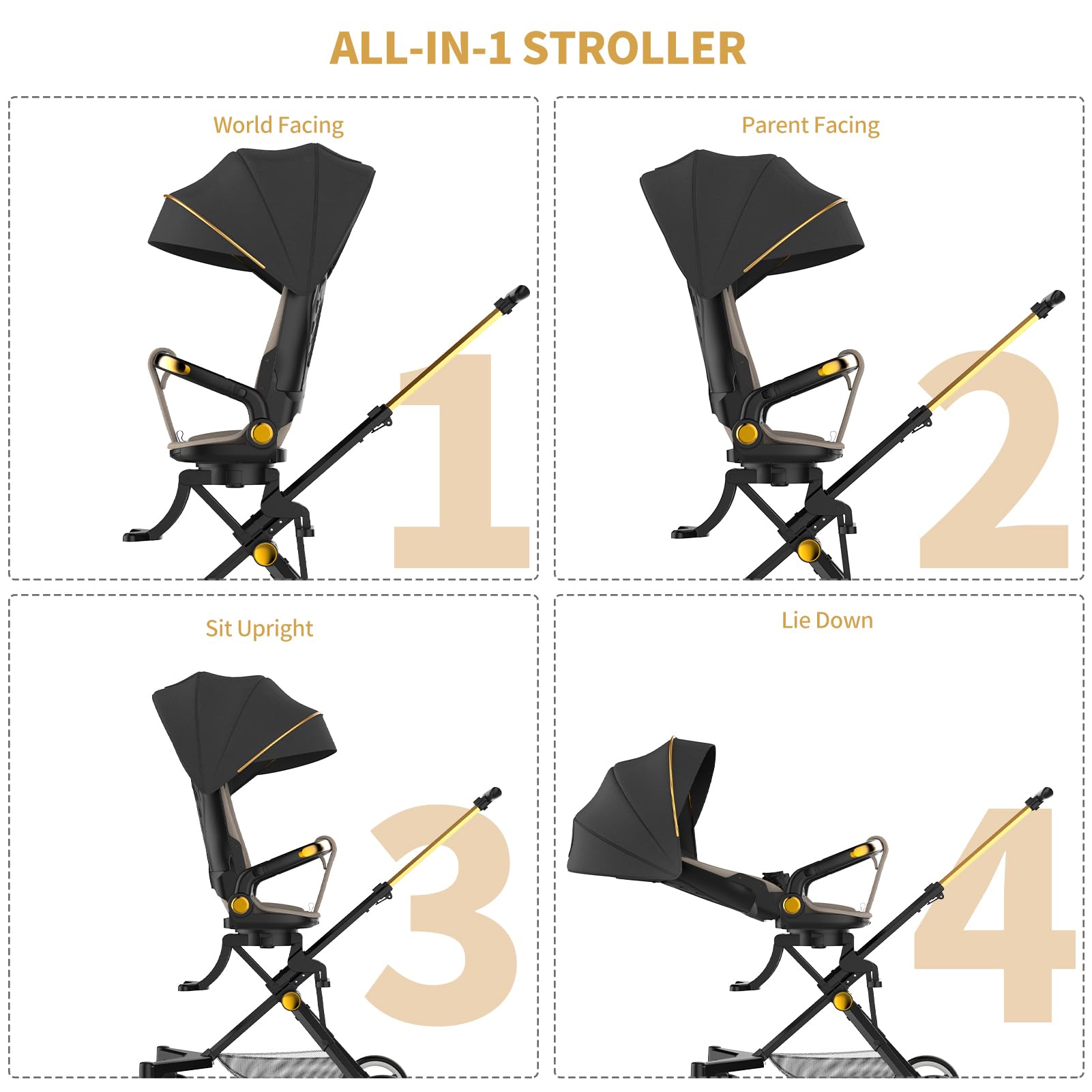 **Ultra Lightweight Baby Stroller with Snack Tray & Music Player - 360° Rotating Seat, Large Storage Basket & 5-Point Safety Harness - Perfect for Toddlers (2-4 Years) - Ideal for Shopping, Travel & Outdoor Walks**