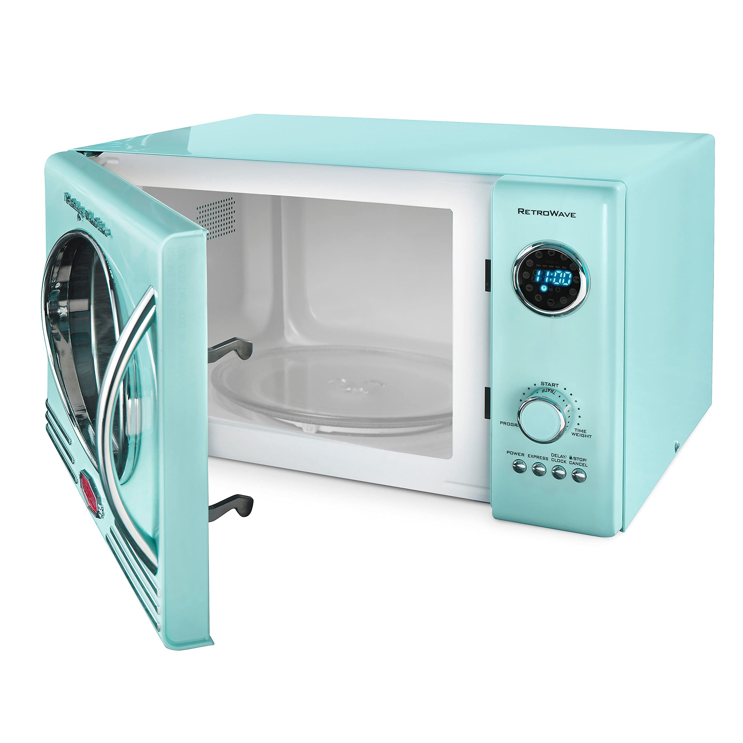 Retro Microwave Oven 0.9 Cu. Ft - Vintage Style Small Microwave with Auto Shut Off, Aqua Blue - Perfect for Dorms, Apartments & Small Kitchens