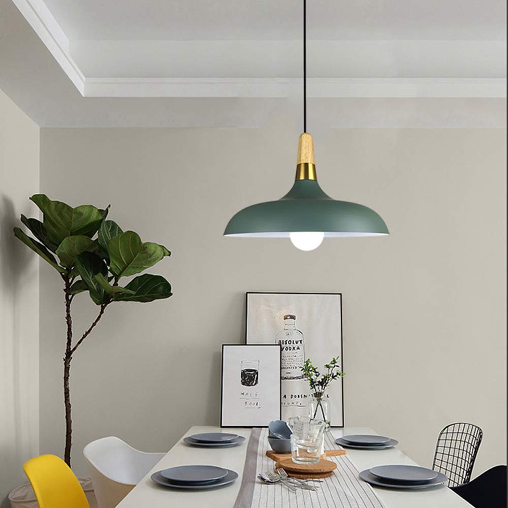 Dimmable Modern Pendant Light with Juno Track System - Macaron Green Lampshade, J-Type Track Light with Wooden Handle | Customizable 3-Light 1ft Fixture for Kitchen Island, Dining Room & Living Room Lighting
