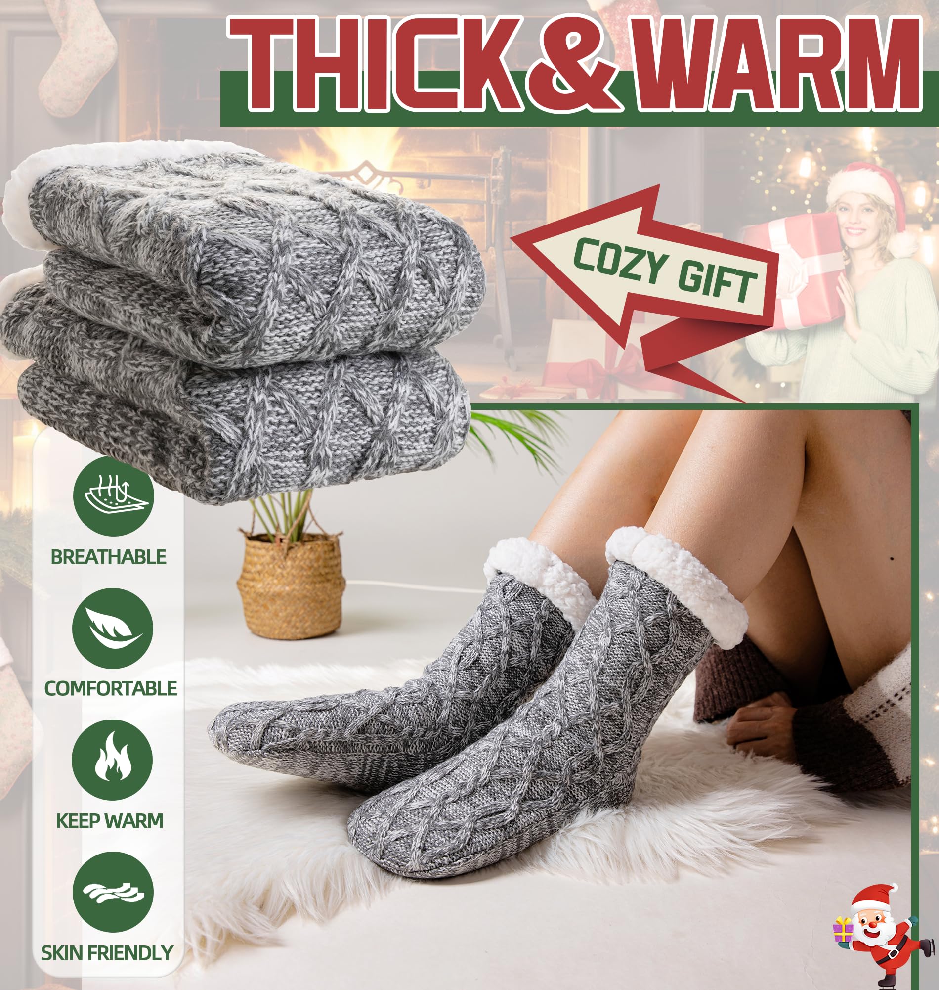 DoSmart Women's Fuzzy Slipper Socks - Winter Thermal Snowflake Fleece Lined Home Socks for Warmth & Comfort - Perfect for Christmas Gifts, Cozy Indoor Wear & Cold Weather