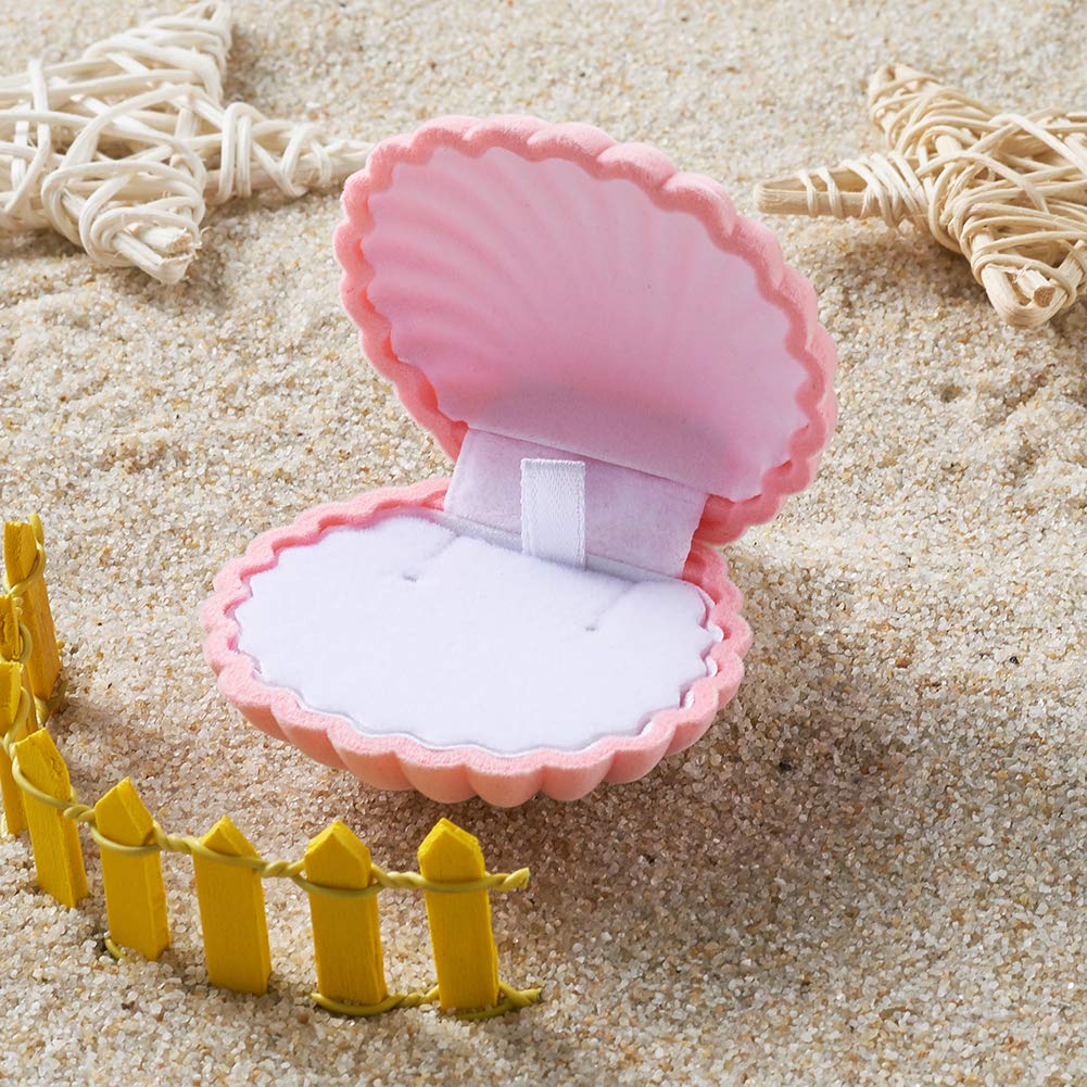 FASHEWELRY Pink Velvet Jewelry Gift Box - Elegant Shell-Shaped Ring & Earring Storage Case for Wedding, Valentine's Day, Birthday, Anniversary - Perfect for Jewelry Presentation & Special Occasion Gifting