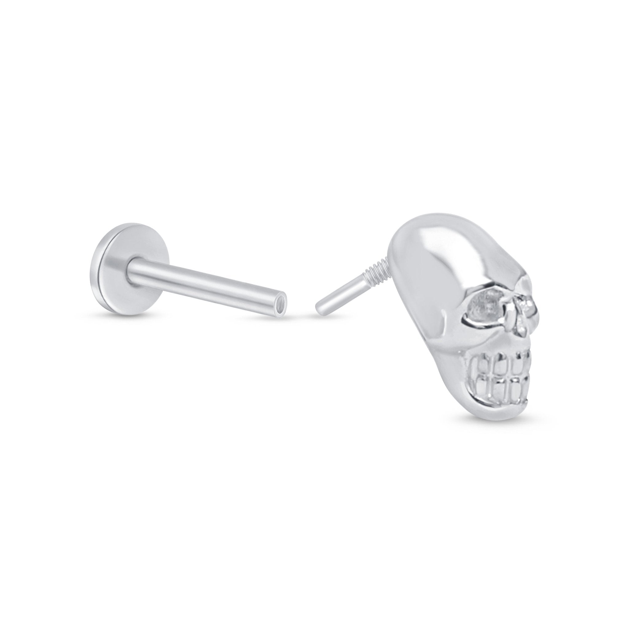 Minimalist Skull Flat Back Stud Earrings - 14k Solid White Gold - Dainty & Elegant Jewelry for Women - Perfect for Everyday Wear, Gifts & Special Occasions