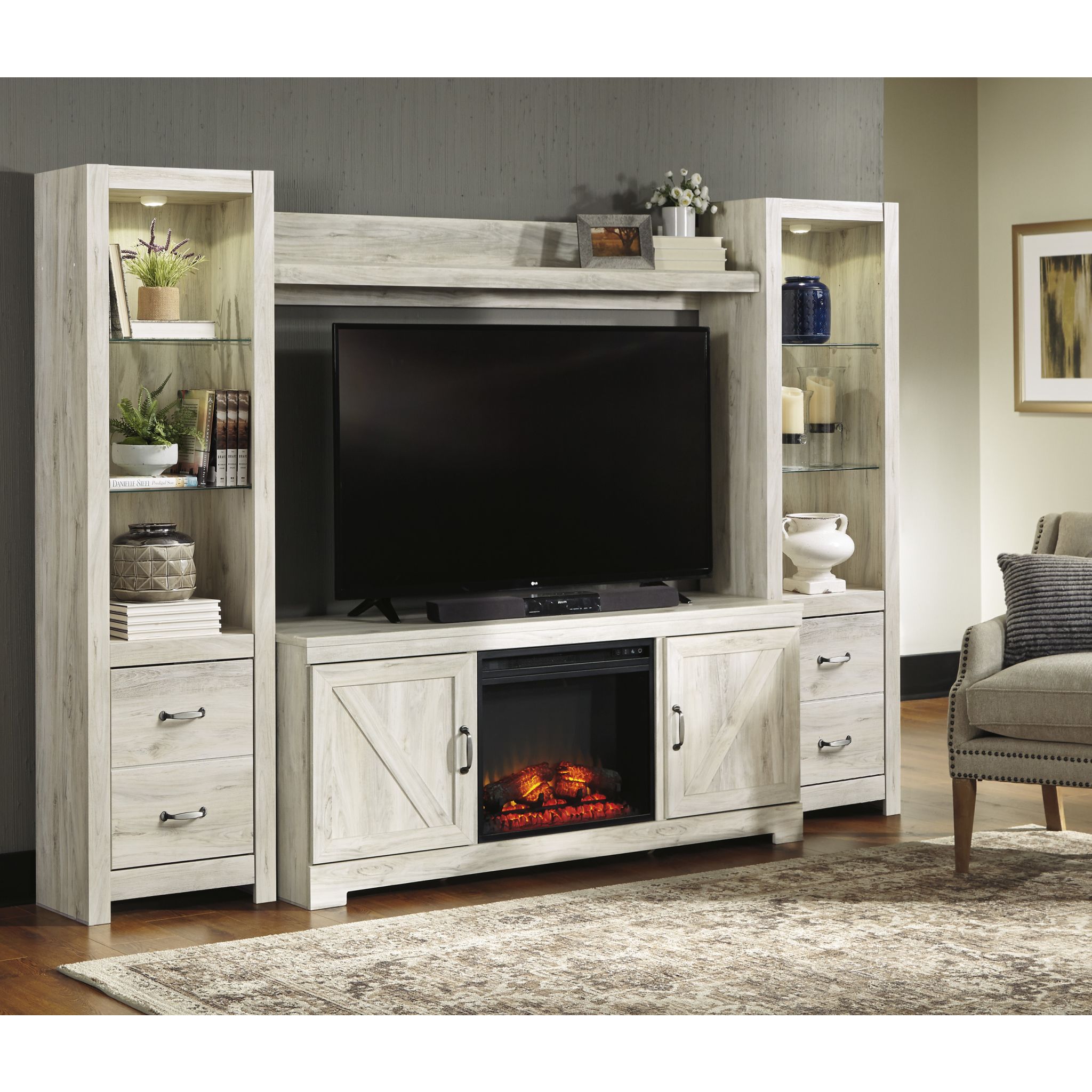 Bellaby 5-Piece Entertainment Unit TV Stand Set - Modern Whitewash Finish for Living Room, Home Theater & Media Storage