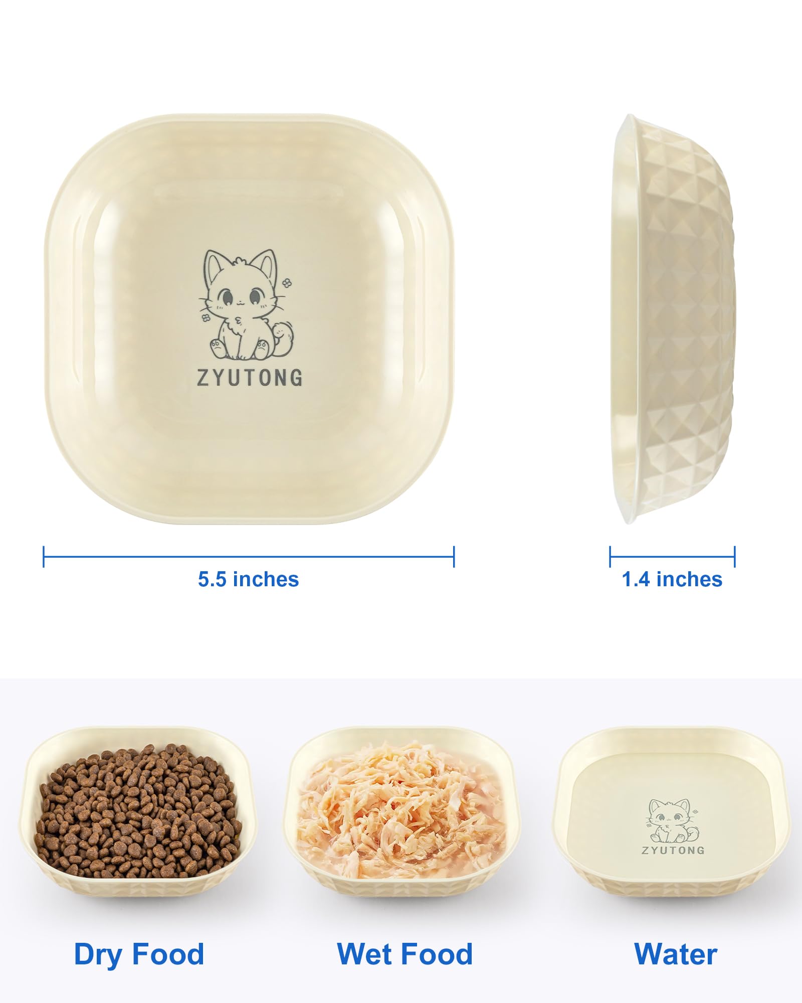 6-Pack Non-Slip Cat Food Bowls for Wet & Dry Food - Anti Whisker Fatigue Shallow Kitten Dishes, 5.5