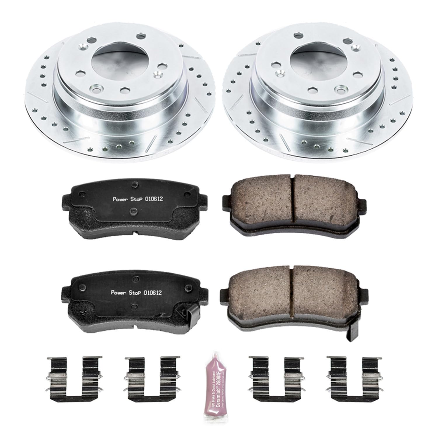 Power Stop K6093 Rear Z23 Carbon Fiber Brake Pads & Drilled Slotted Rotors Kit - High Performance Braking System for Trucks, SUVs & Performance Cars - Perfect for Towing, Off-Road & Daily Driving