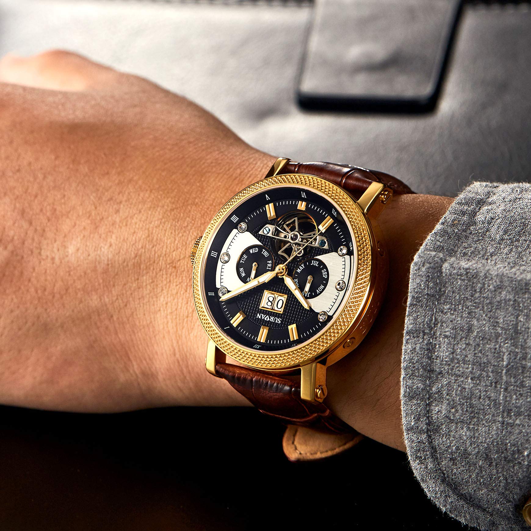 Premium Automatic Watches for Men - Sapphire Crystal Skeleton Mechanical Watch with Genuine Leather Strap | Self-Winding Movement | Perfect for Business, Formal & Casual Wear