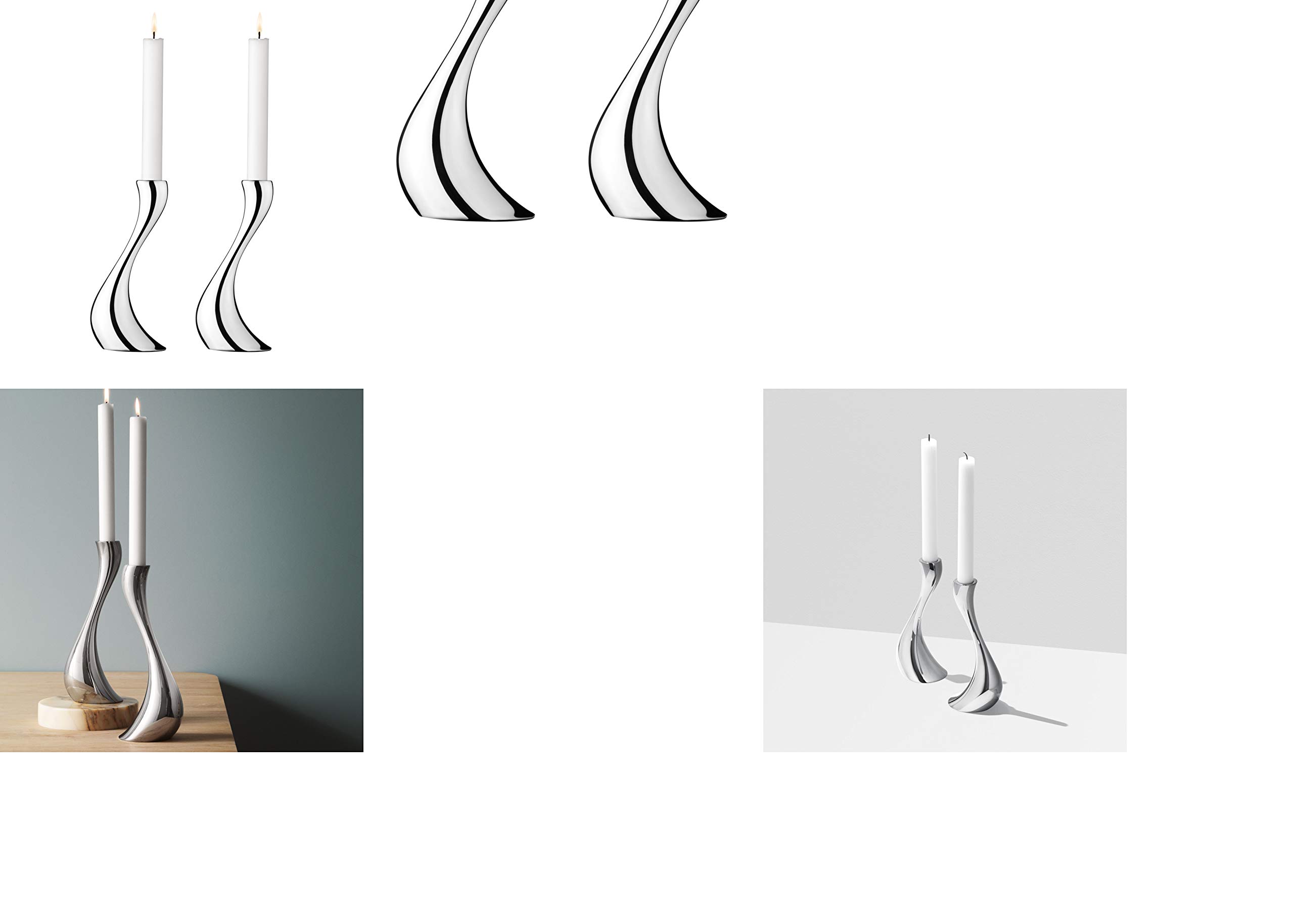 Georg Jensen Cobra Medium Candle Holder Set of 2 - Modern Home Decor for Dining Table, Living Room & Wedding Centerpiece