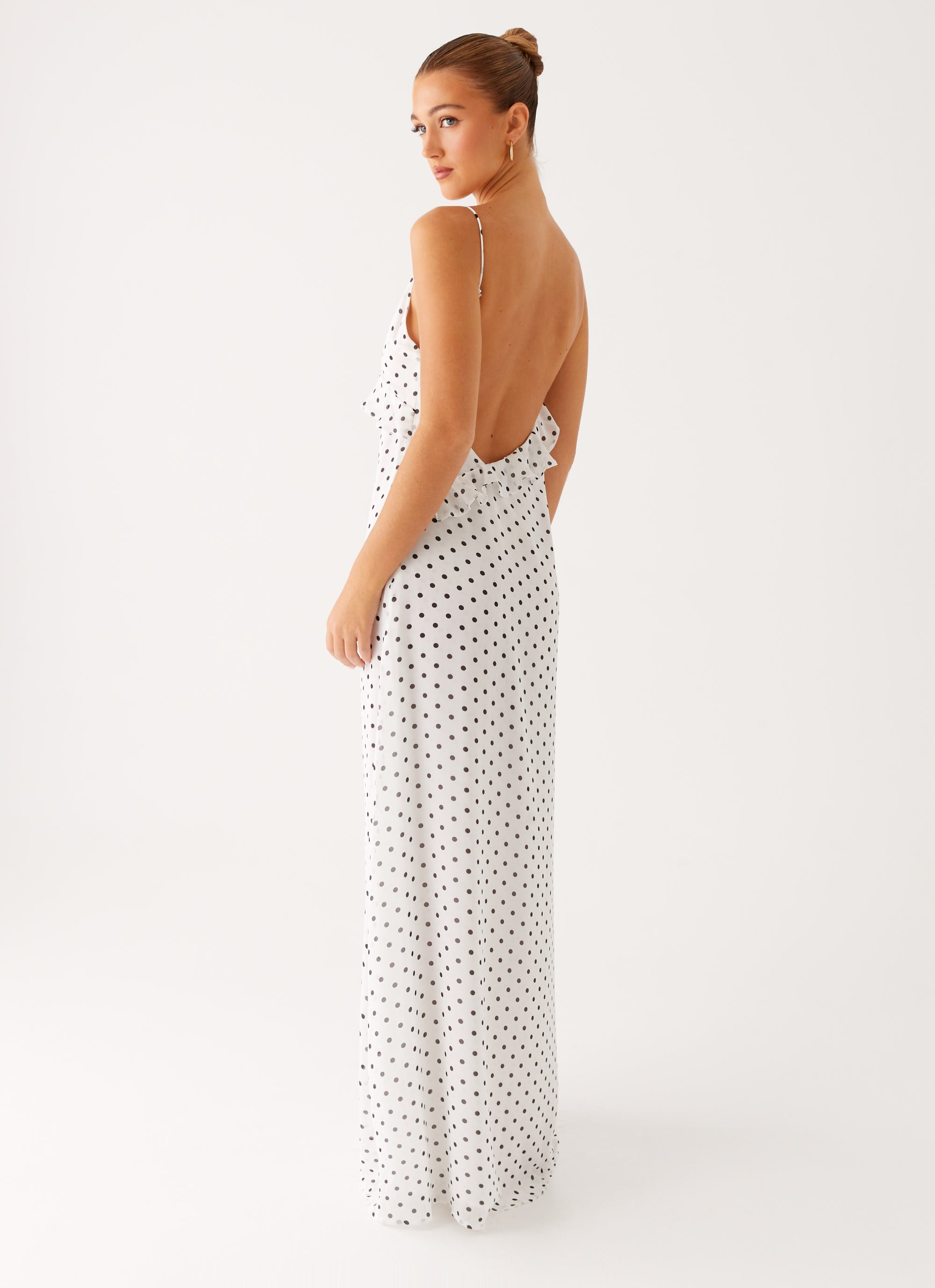 Harri Maxi Dress - White Polka Dot Flowy Summer Dress for Women | Beach Wedding, Vacation & Casual Wear