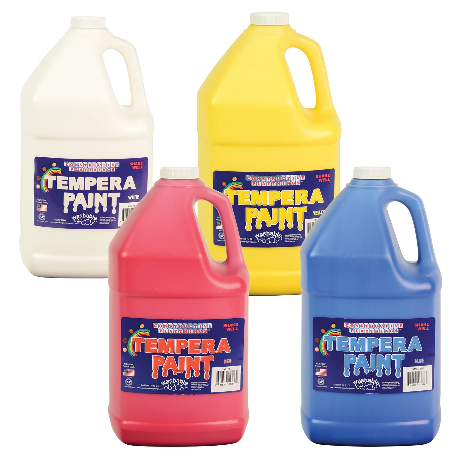 Washable Tempera Paint for Kids - Non-Toxic, Primary Colors Set of 4 Gallons - Perfect for Classroom Art Projects, School Painting Supplies & Creative Activities