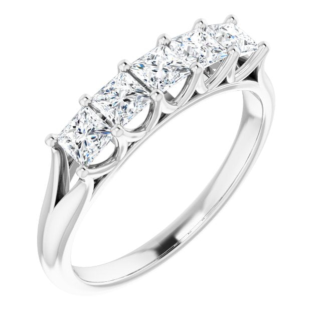 0.90 Carat Princess Cut Diamond Wedding Band - 5 Stone Anniversary Ring for Women - Elegant Bridal Jewelry for Engagement, Proposal & Special Occasions