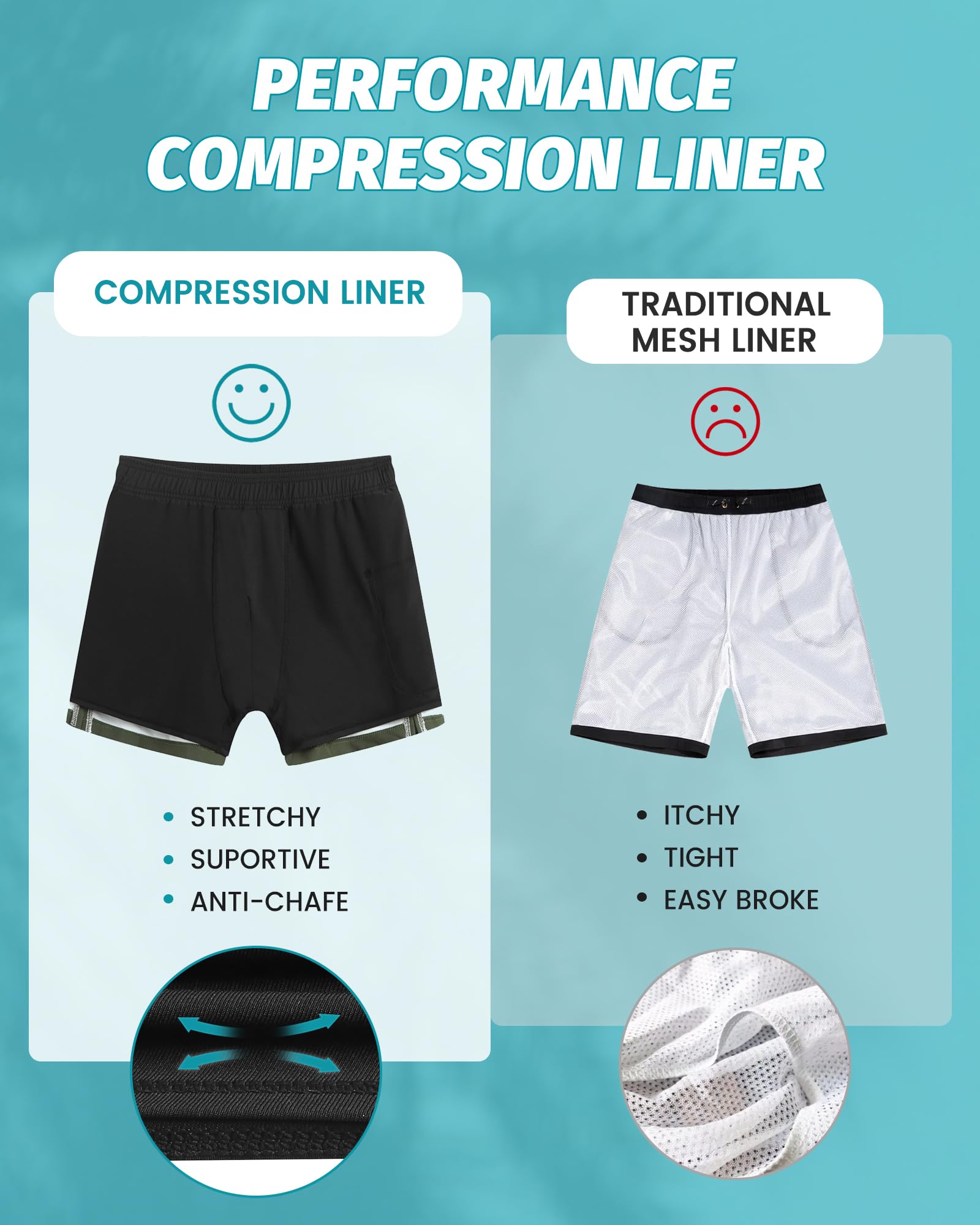 Men's Quick Dry Swim Trunks with Compression Liner - 5