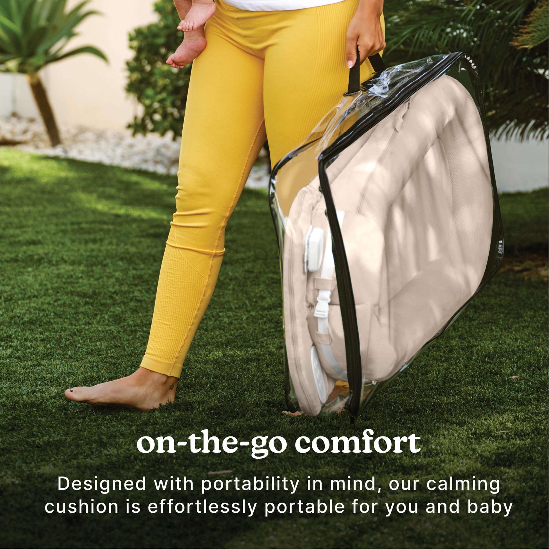 Homedics 3-in-1 Calming Baby Cushion with Soothing Sound & Vibration - Rechargeable & Machine Washable Infant Comfort Pillow for Newborns & Babies - Safe Snuggling Sensation for Nursery, Car Seat & Stroller (Tan)