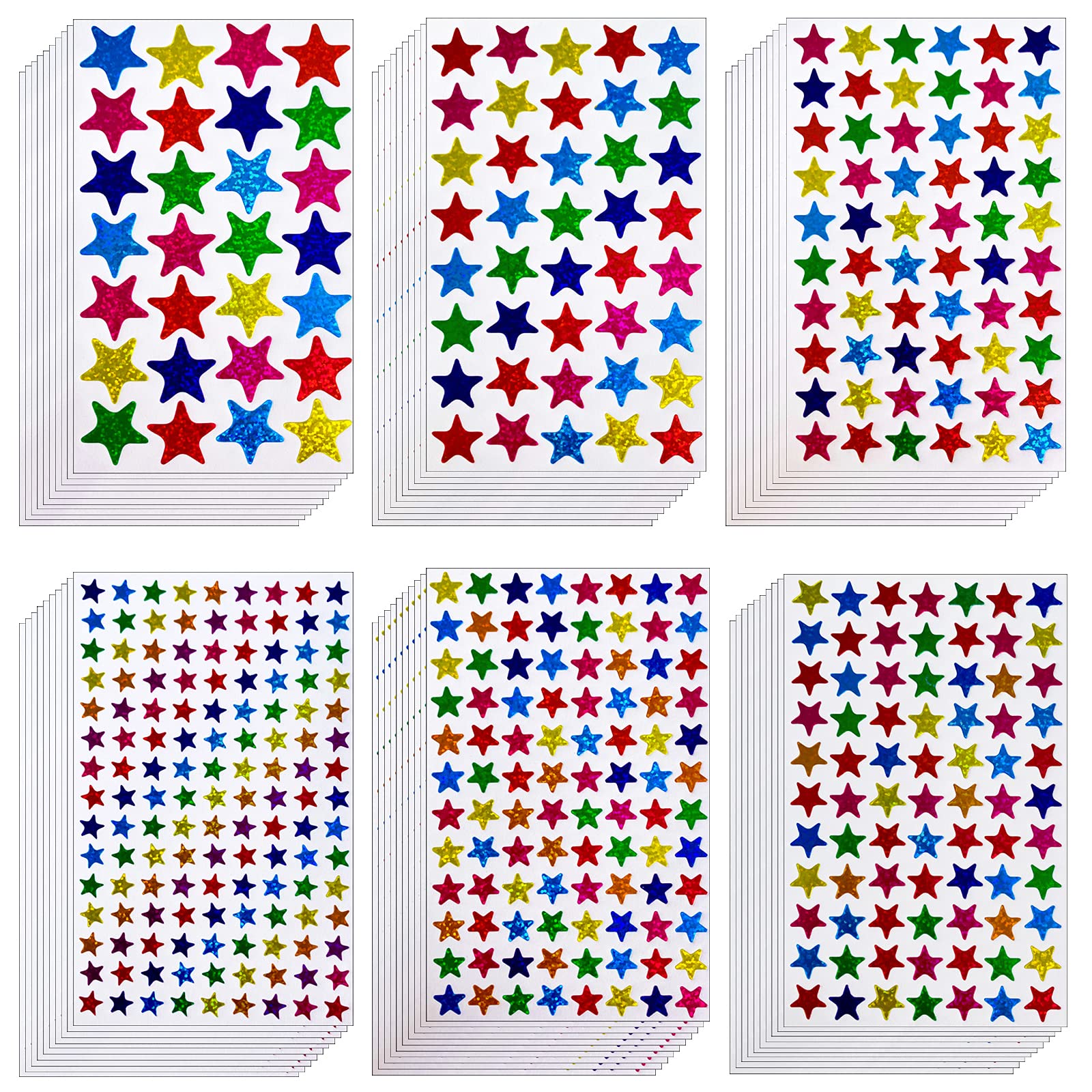 Kenkio 4360-Piece Laser Shiny Sparkle Star Stickers - Colorful Self-Adhesive Stars for Kids, Students, Teachers | Classroom Rewards, DIY Crafts, Scrapbooking, Party Decorations