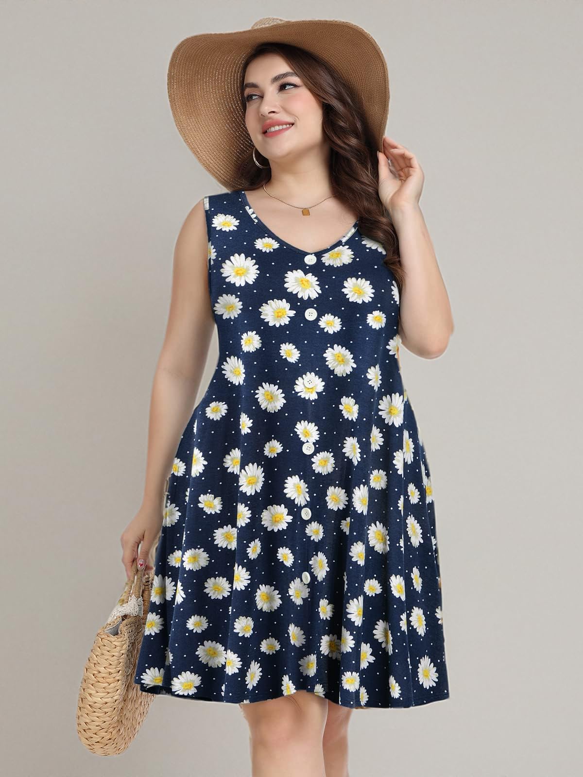 ZENNILO Women's Casual T-Shirt Dress - Plus Size Summer V-Neck Sundress with Pockets | Beach Cover Up, Vacation Outfit & Everyday Wear