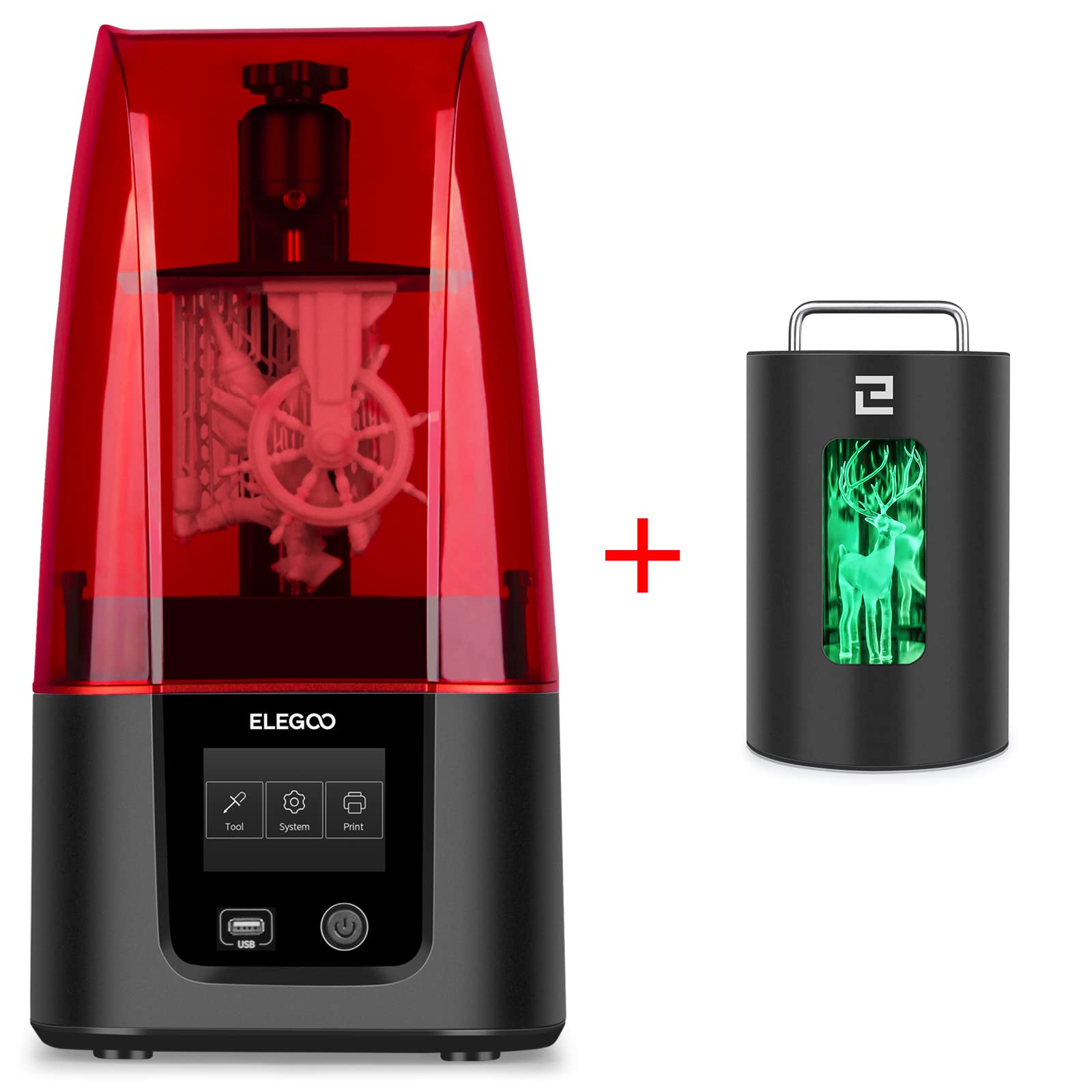 ELEGOO Mars 3 MSLA 3D Printer with Mercury 405nm UV Curing Machine - High Precision Resin 3D Printing System for Miniatures, Jewelry & Prototyping