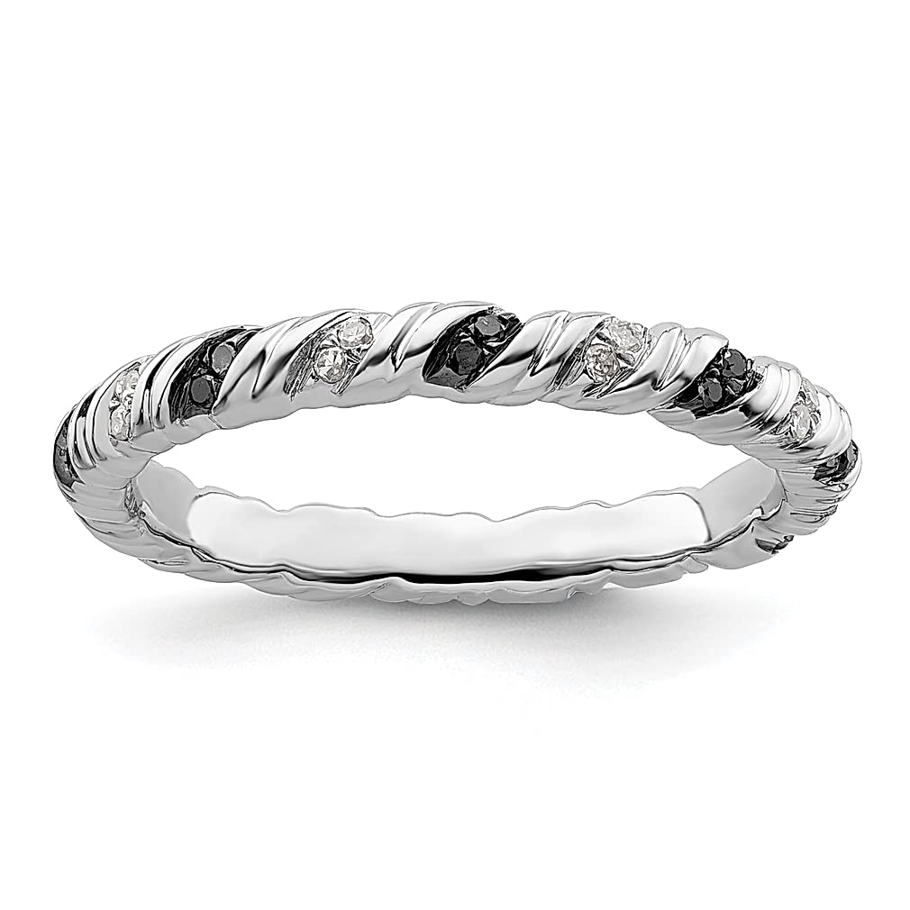 925 Sterling Silver Black & White Diamond Stackable Ring for Women - Elegant Fine Jewelry Gift for Her - Perfect for Anniversaries, Birthdays & Special Occasions