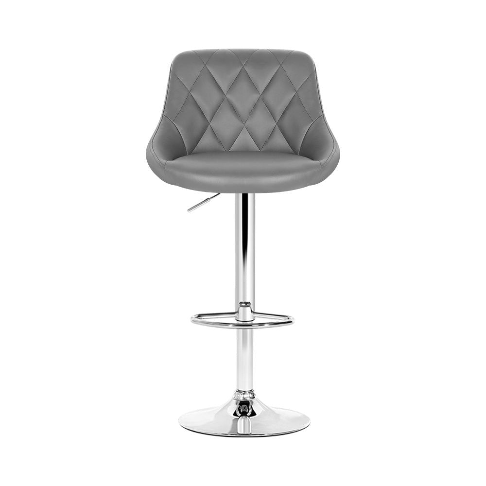 2 Pack Grey Faux Leather Bar Stools - Modern Counter Height Swivel Chairs for Kitchen Island, Breakfast Nook & Home Bar - Comfortable PU Leather Stools with Footrest
