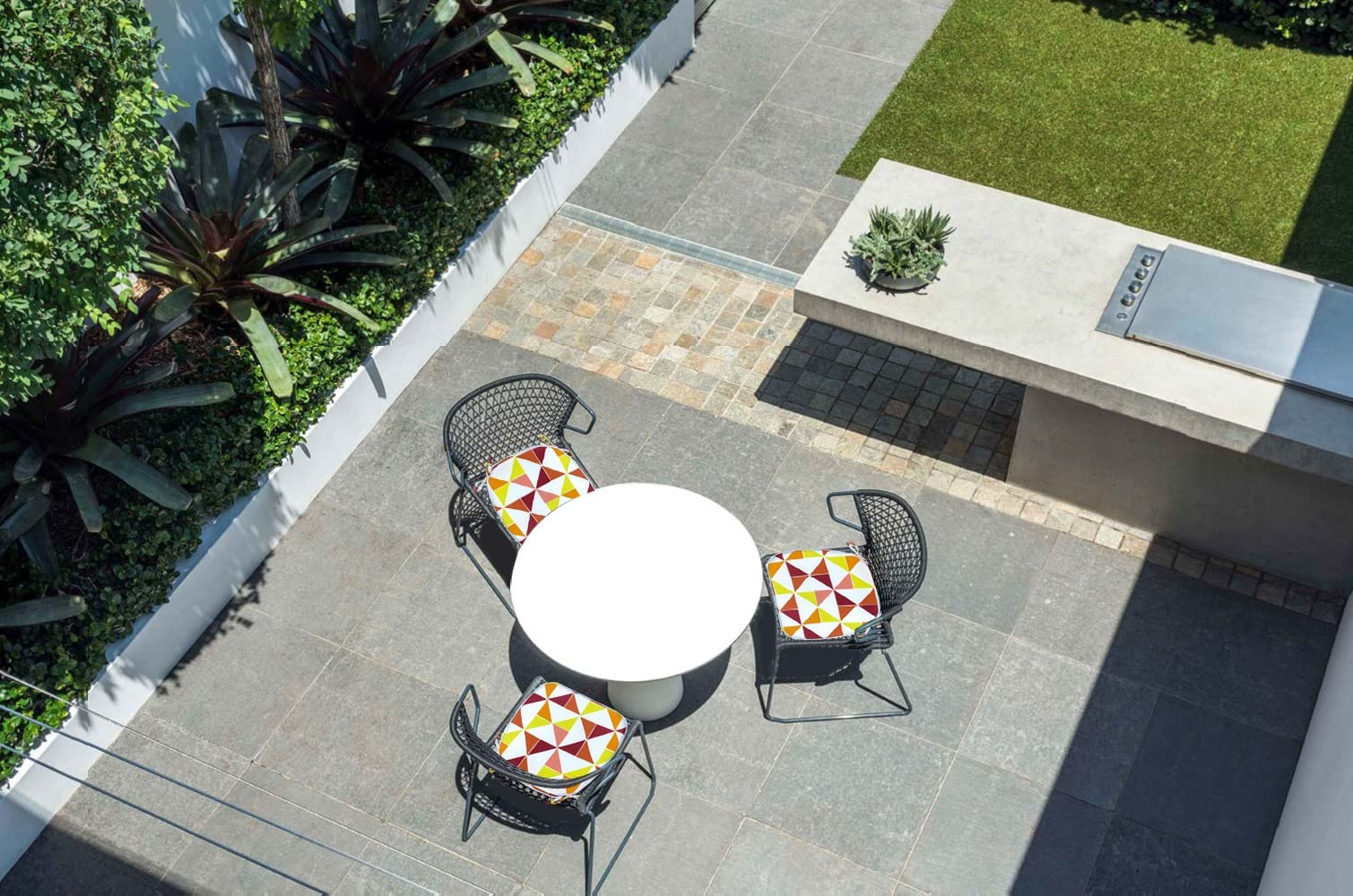 Fabritones Outdoor Chair Cushions - Set of 2 Orange Triangular Patio Seat Cushions with Ties, 16x17 Inch Square Chair Pads for Garden, Deck, and Poolside Furniture - Water-Resistant & Durable Outdoor Decor