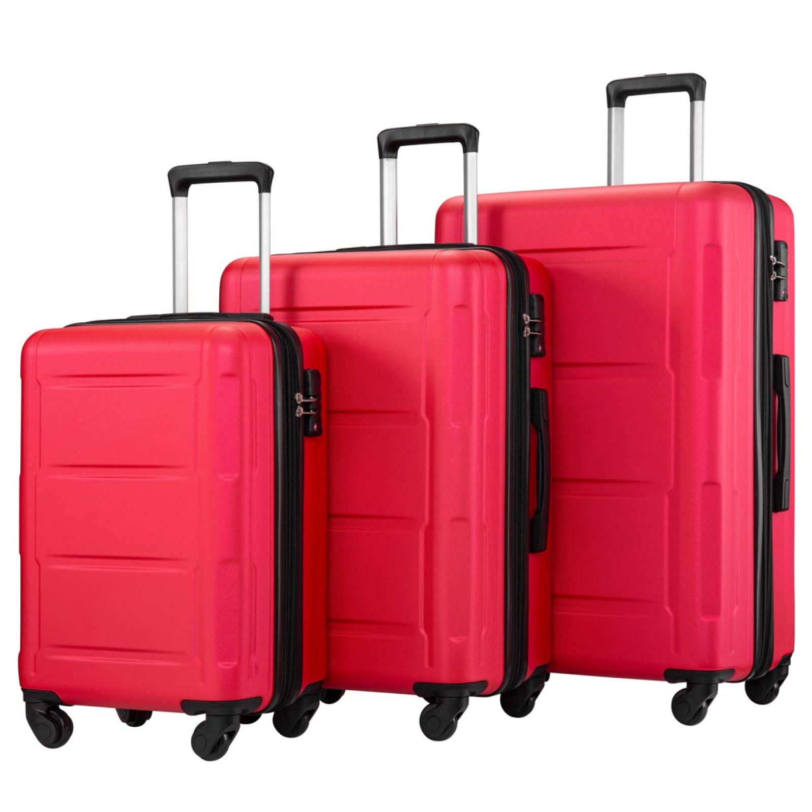 3-Piece ABS Hardshell Spinner Luggage Set with TSA Lock - Expandable Lightweight Suitcases (20in/24in/28in) - Red - Perfect for International Travel, Business Trips & Family Vacations
