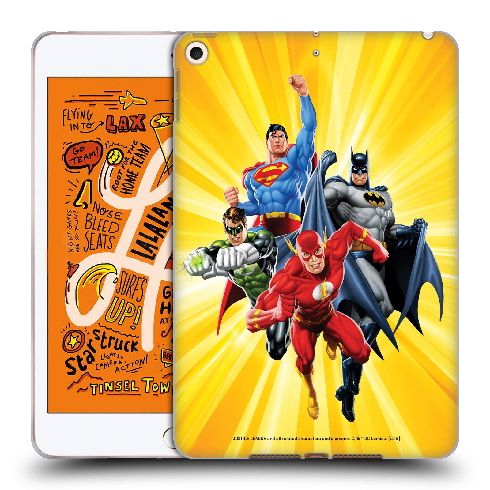 Justice League DC Comics Heroes Yellow Airbrushed Soft Gel Case for Apple iPad Mini (2019) - Officially Licensed by Head Case Designs, Perfect for Home, Office, and Travel Use