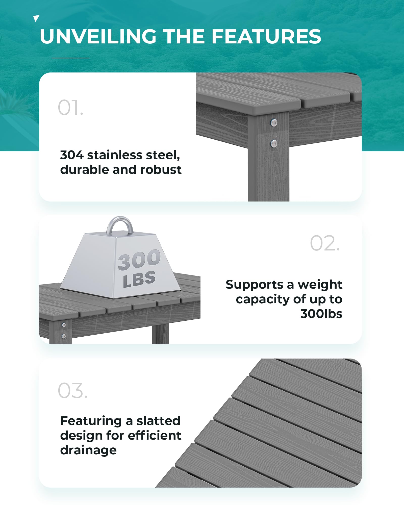 SERWALL Outdoor Coffee Table - Weather-Resistant HDPE Patio Table for Garden, Deck, Poolside (Grey) | Perfect for Backyard, Balcony & Outdoor Lounge Areas