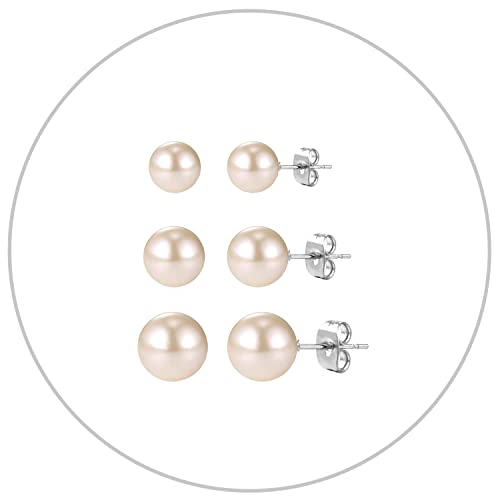 13. 3 Pairs Pearl Earrings Set - Steel Stud