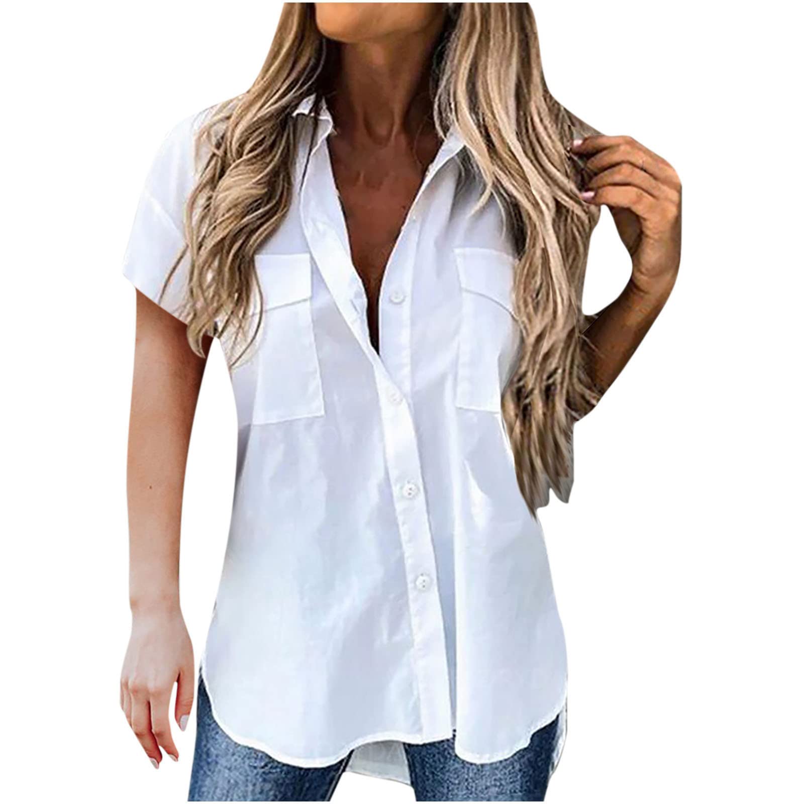 Trendy Women's Summer V-Neck Button Down Shirt - Floral Print Loose Fit Short Sleeve Blouse for Casual Wear | Perfect for Beach Outings, Picnics & Summer Vacations