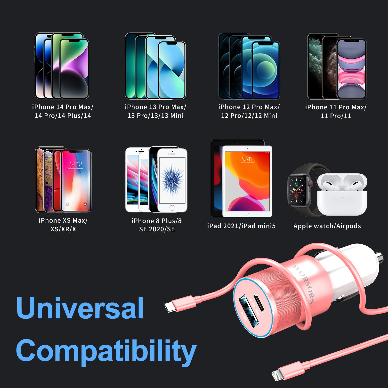 35W USB C Fast Car Charger [Apple MFi Certified] - Compatible with iPhone 14 Pro/14 Pro Max/14+/13/12/11/Mini/XS/XR/8 - 20W PD3.0 Rapid Charging Adapter with 3Ft Type C to Lightning Cable (Pink) - Perfect for Road Trips, Commuting & Fast Charging On The Go