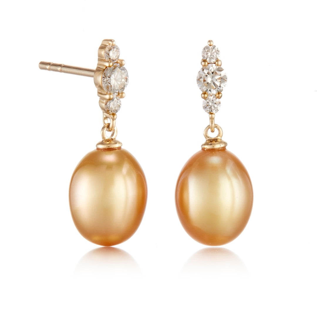 Luxury Golden Keshi South Sea Pearl & Diamond Orion Earrings for Women – Elegant Gift for Weddings, Parties & Special Occasions