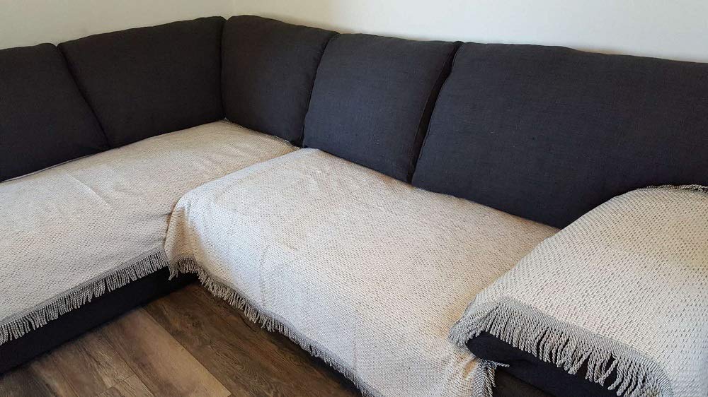 OctoRose Thick Linen Khaki Anti-Slip Sofa Protector - New & Improved Grip, Removable Adjustable Strap, Sectional Couch Cover (35x62, Lin-Khaki) | Perfect for Living Room, Family Room & Pet-Friendly Homes