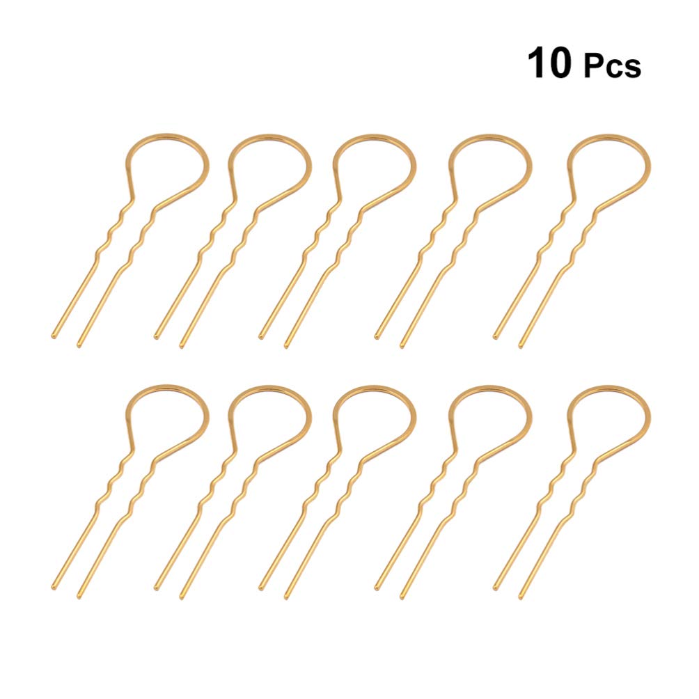 FRCOLOR 10pcs U-Shaped Hair Pins - Metal Bun Hairpins & Wavy Bobby Pins for Women & Girls - DIY Hair Accessories & Headpieces (Golden) - Perfect for Updos, Braids, Weddings & Everyday Styling