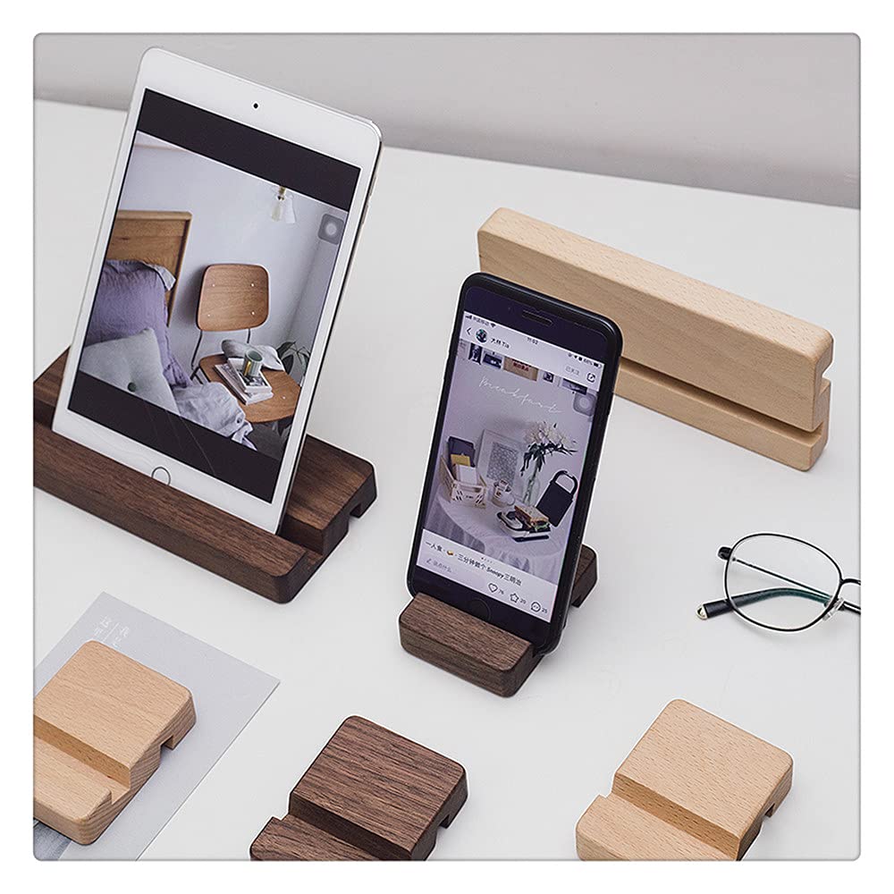 GISELA D Upgraded Double Slot Wooden Phone Stand - Portable Desktop Tablet Holder for iPhone, Samsung, iPad (Walnut, 2Pcs) | Perfect for Office, Home, Video Calls & Hands-Free Viewing