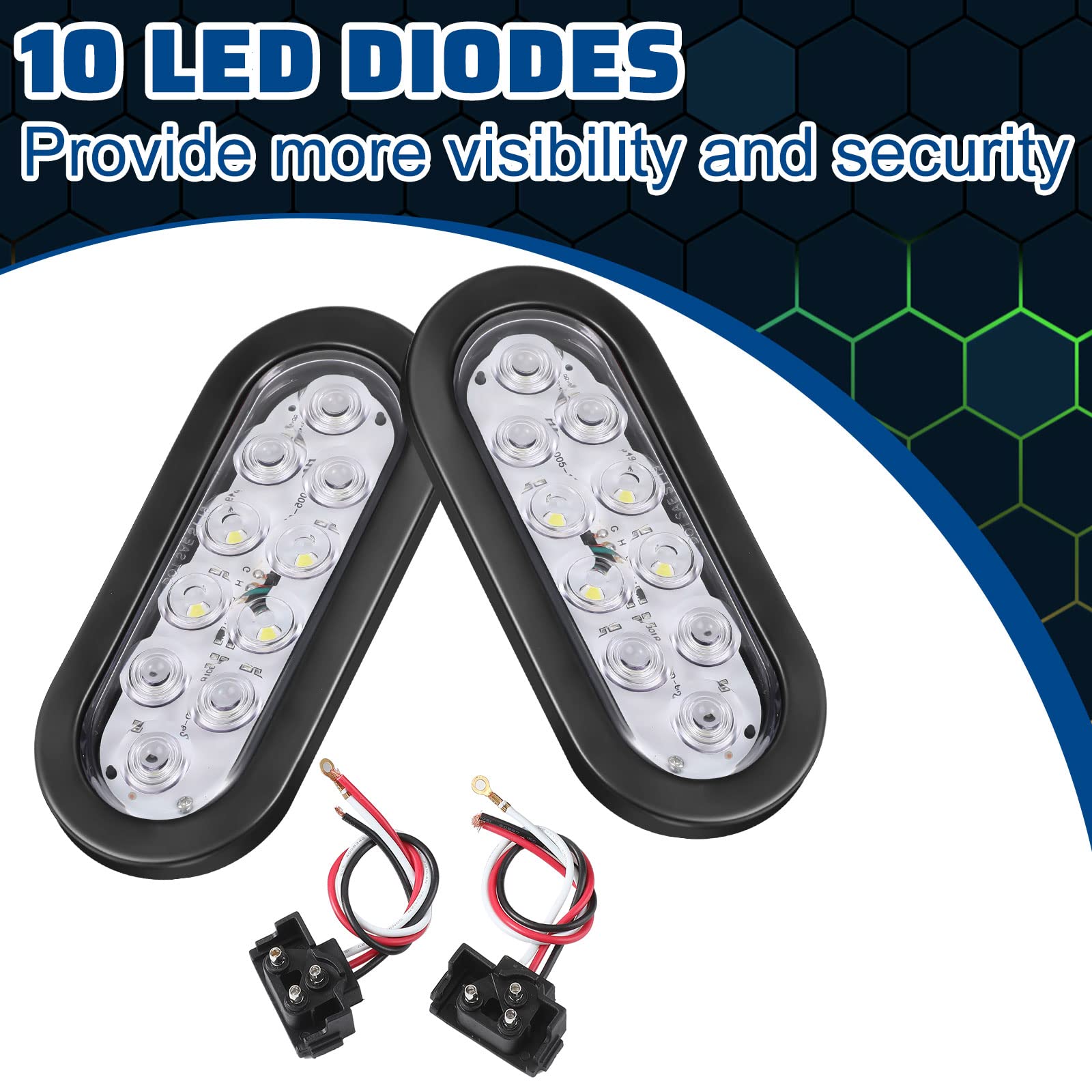 Yexiya 12 Pack Oval LED Trailer Light Kit - 10 LED Stop Reverse Turn Tail Lights with Wires & Grommet - IP67 Waterproof for Boats RVs Trucks Trailers (White) - Perfect for Marine, Camping & Heavy Duty Vehicle Lighting