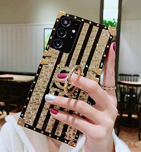Luxury Cute Gold Bling Glitter Rose Flower Soft Case for Samsung Galaxy A51 4G with Ring Kickstand - Elegant Phone Cover for Women, Perfect for Daily Use, Parties & Special Occasions