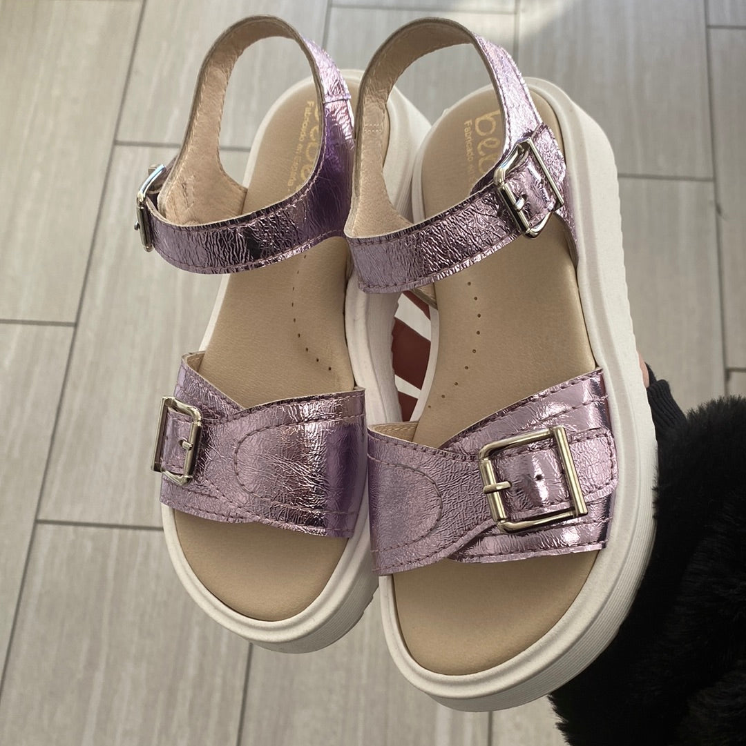 Beberlis Women's Lavender Metallic Platform Sandals - Comfortable High Heel Summer Shoes for Weddings, Parties & Beach Outfits