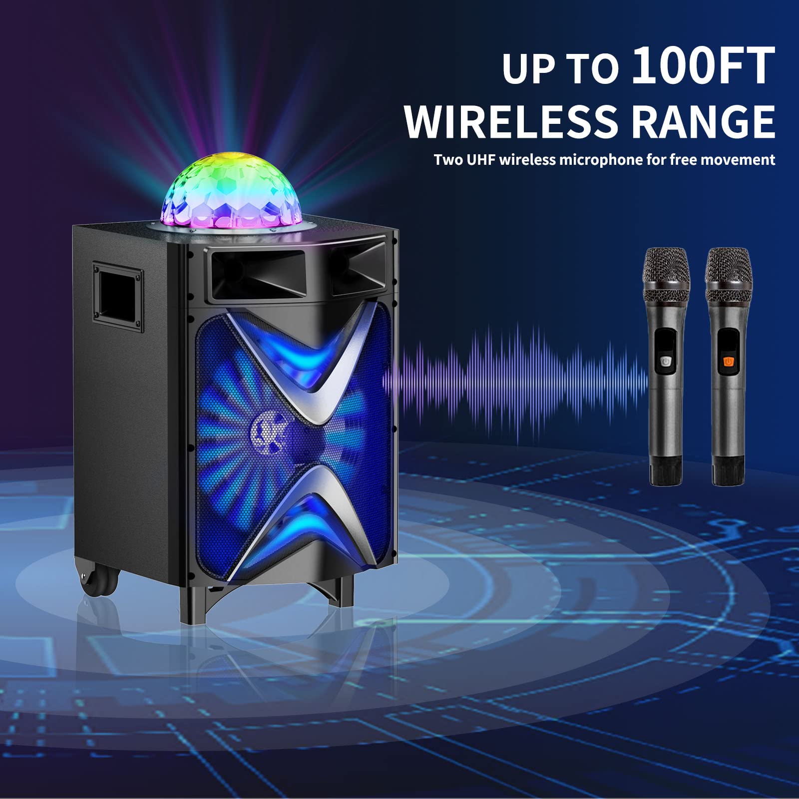 VeGue VS-1088 Karaoke Machine with Bluetooth, 2 Wireless Mics & 10