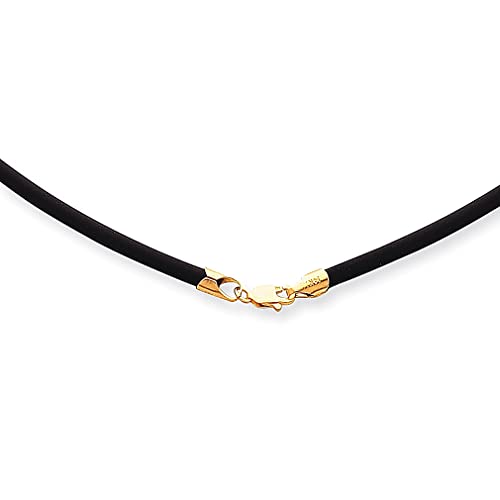 14K Yellow Gold 2mm 16 Inch Black Rubber Cord Necklace with Pendant - Durable Leather Fine Jewelry for Women - Perfect Gift for Her - Ideal for Everyday Wear, Special Occasions & Fashion Accessories
