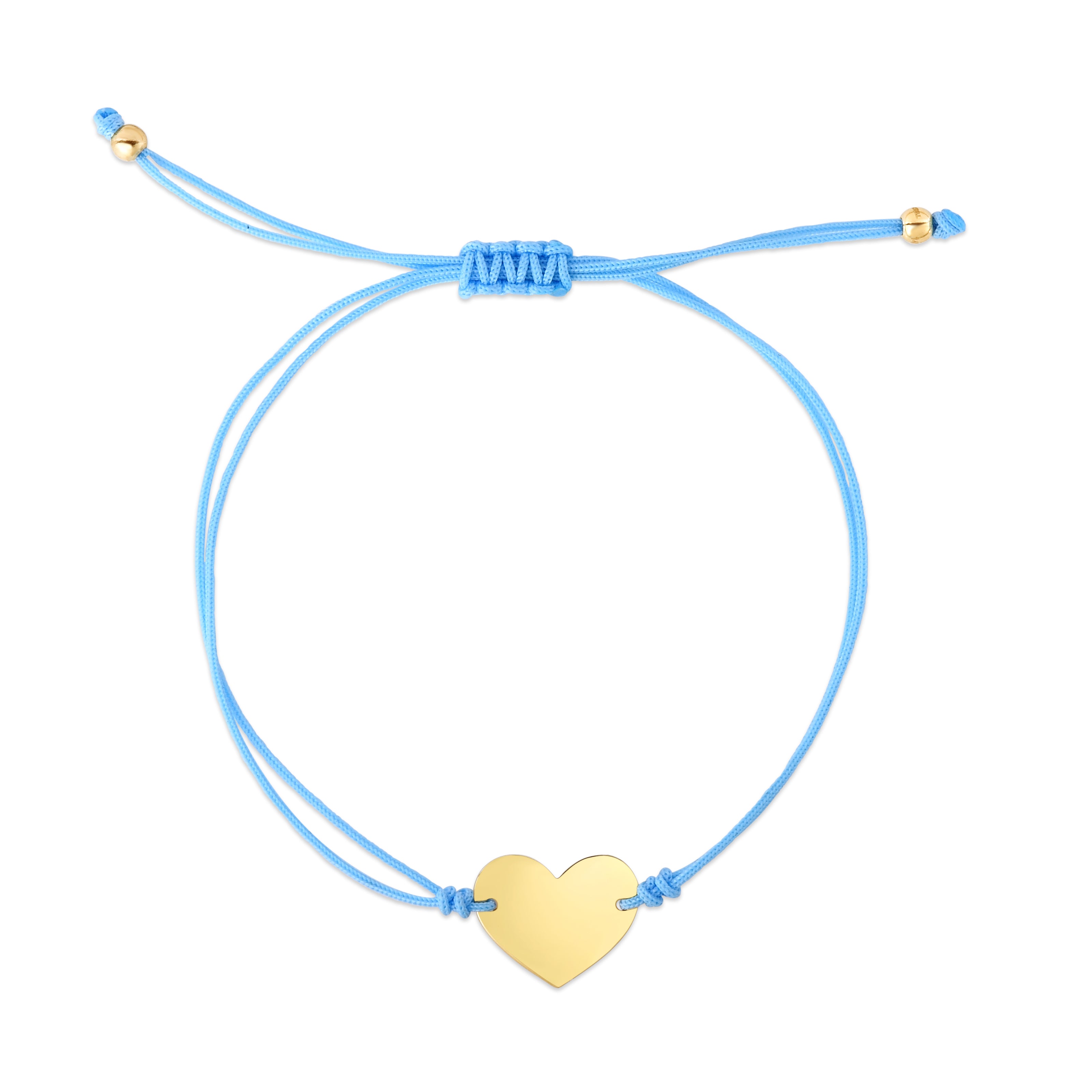 14K Gold Blue Cord Heart Adjustable Bracelet for Women - Dainty Adjustable Chain Bracelet for Everyday Wear, Gift for Her, Valentine's Day Jewelry