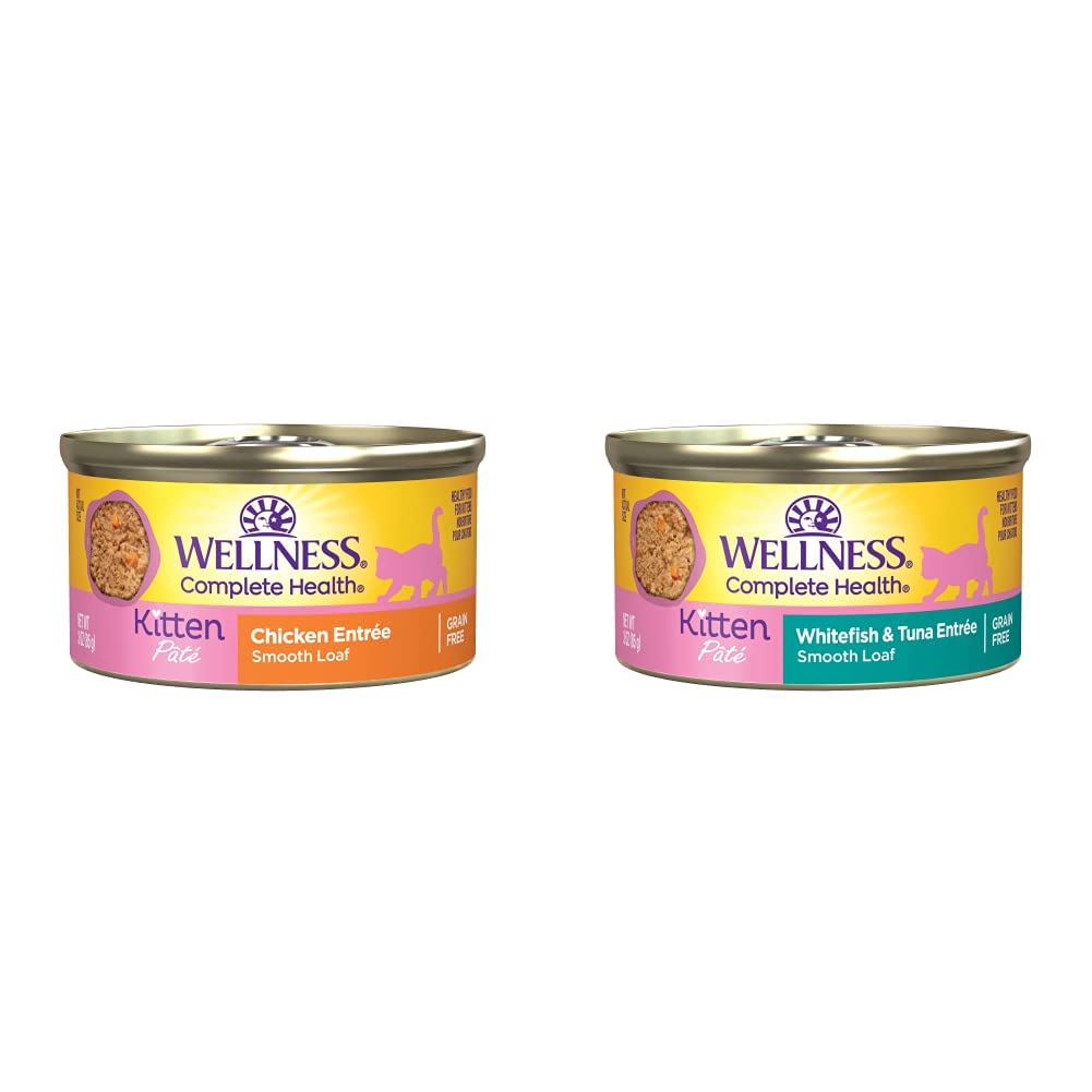 **Wellness Complete Health Kitten Wet Cat Food Bundle – Chicken Pate & Whitefish Tuna Pate, 3oz (48 Cans) – High Protein, Grain-Free Kitten Food for Healthy Growth – Perfect for Weaning, Picky Eaters & Daily Meals**