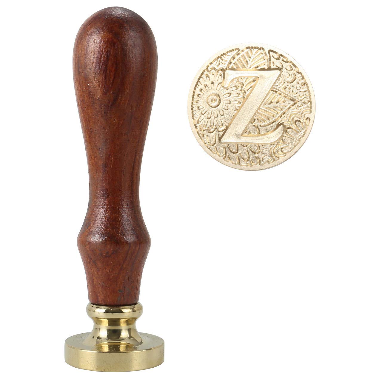 Yoption Brass Letter Z Wax Seal Stamp with Wooden Handle - Botanical Alphabet Initial Sealing Wax Stamp for Wedding Invitations, DIY Crafts, and Vintage Letter Writing