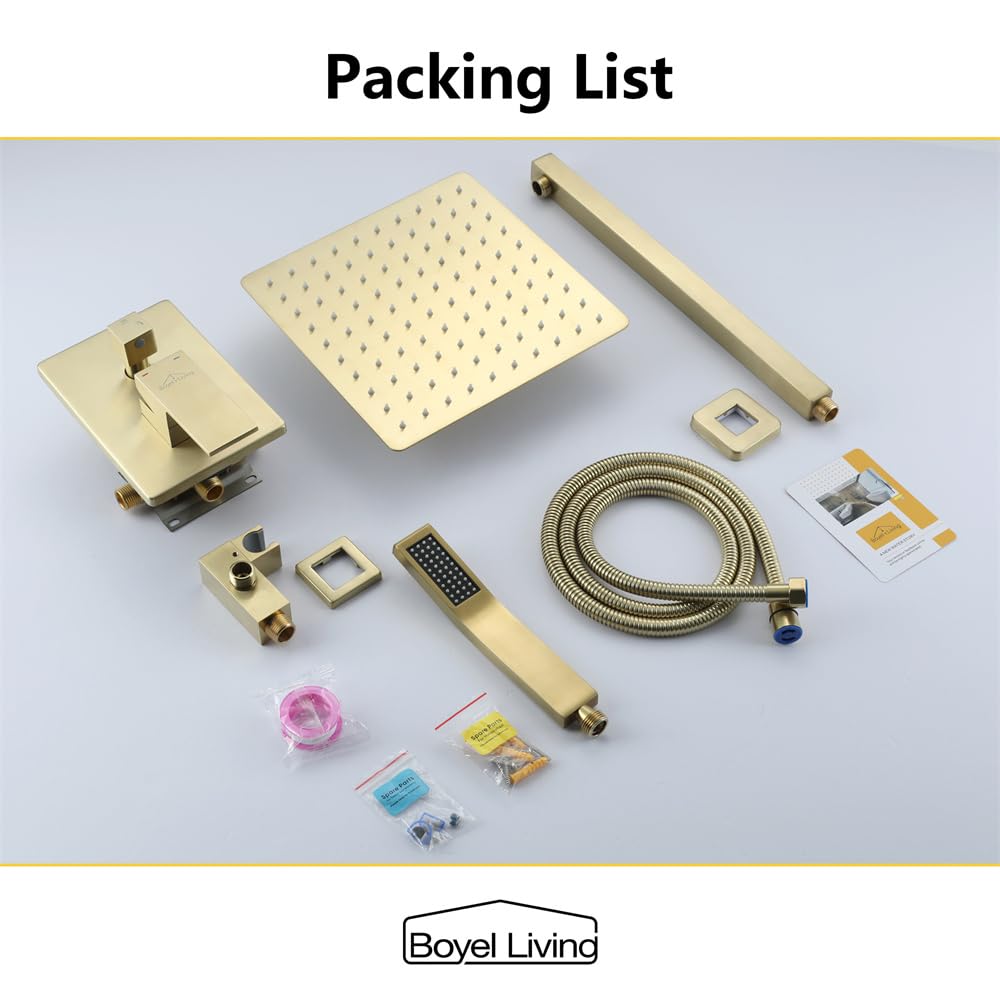 12 Inch Luxury Rainfall Shower System Set - High Pressure Wall Mounted Shower Head with 2-Function Faucet in Brushed Gold Finish | Perfect for Spa-Like Bathroom Experience & Modern Home Upgrade