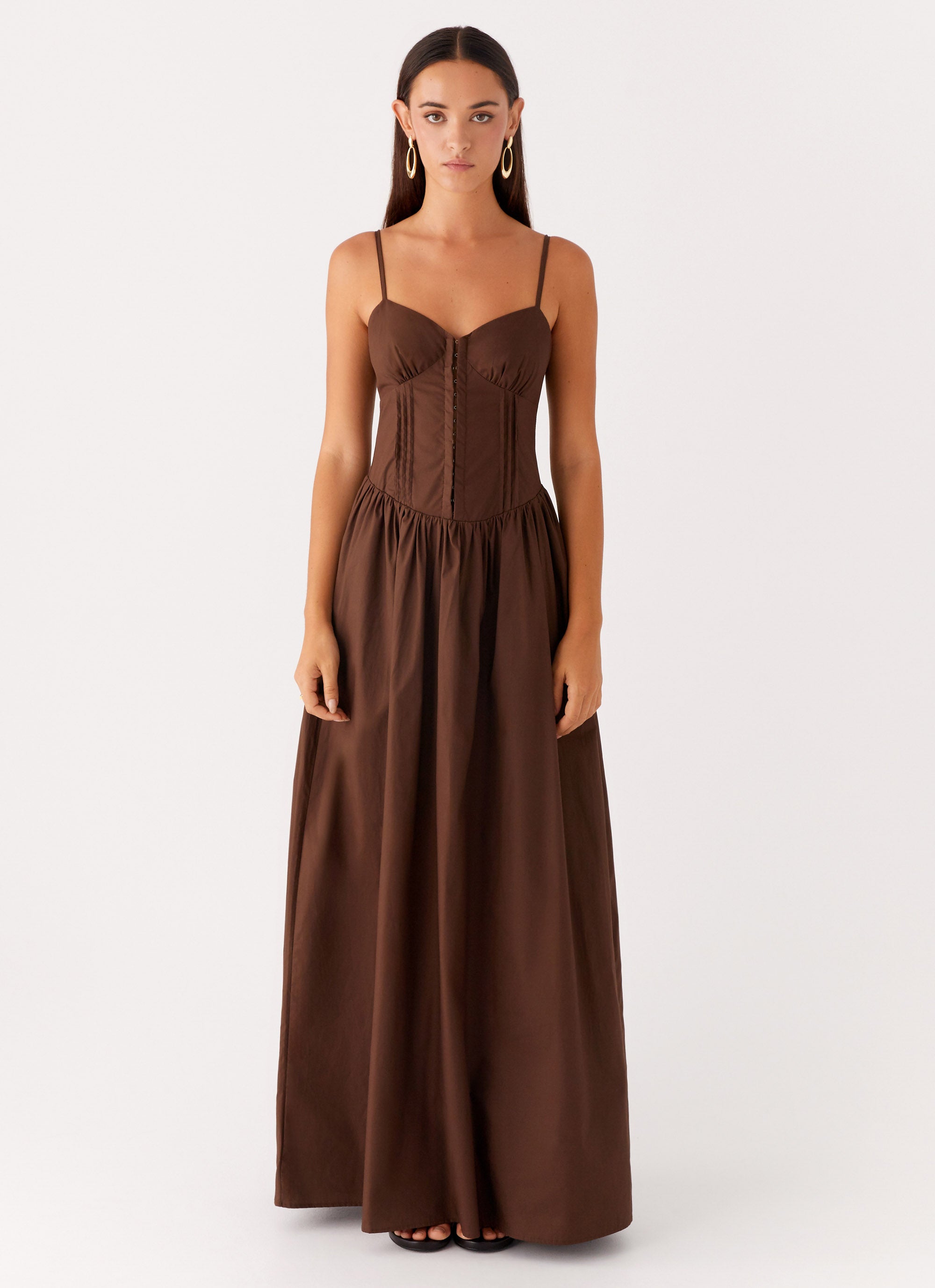 Cerys Maxi Dress for Women - Elegant Chocolate Brown Long Flowy Dress for Summer, Beach, Parties & Special Occasions