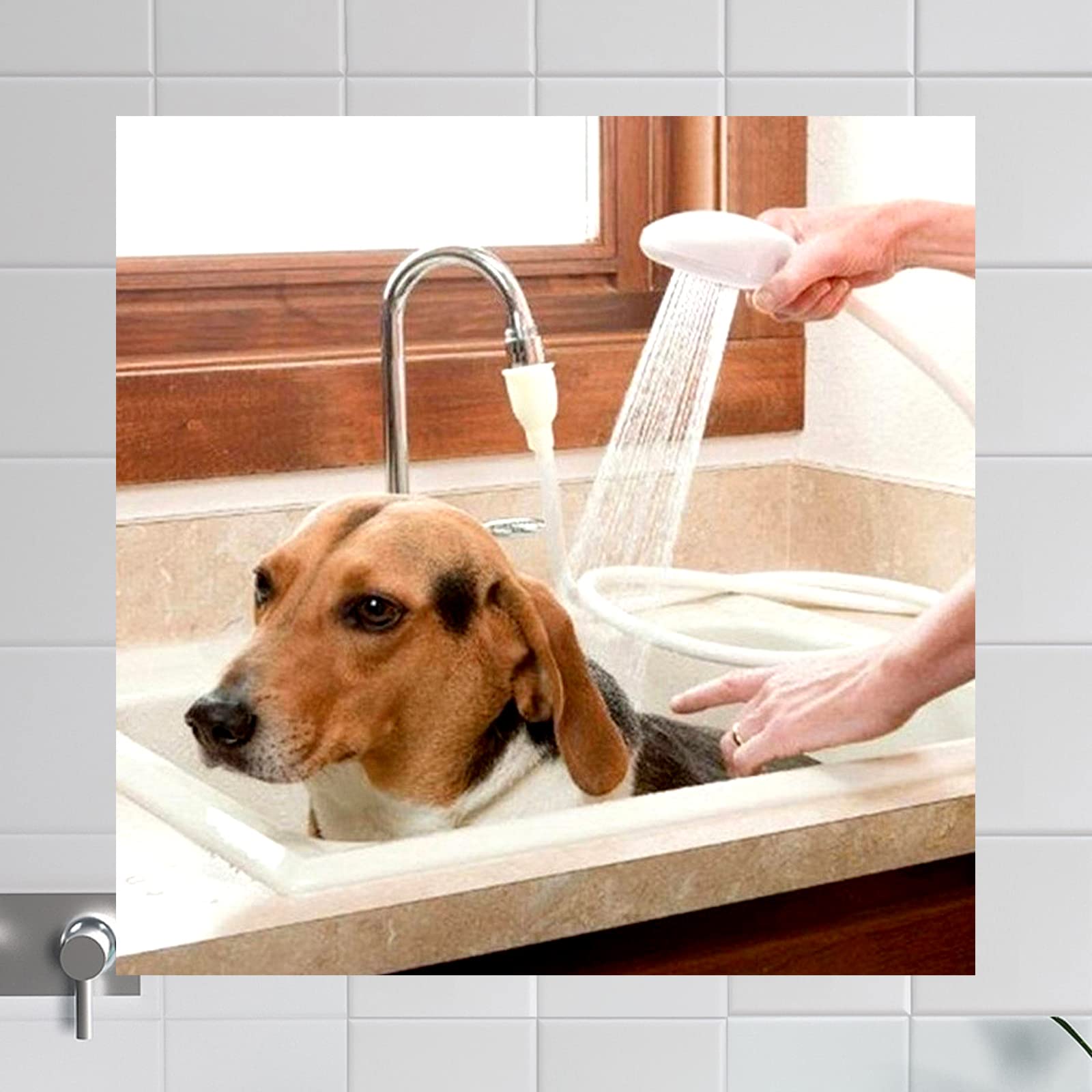 Portable Handheld Pet Shower Head with Stainless Steel Clamp - Adjustable Shower Hose Attachment for Bathtub, Sink & Faucet | Perfect for Dog Bathing, Pet Grooming & Outdoor Cleaning