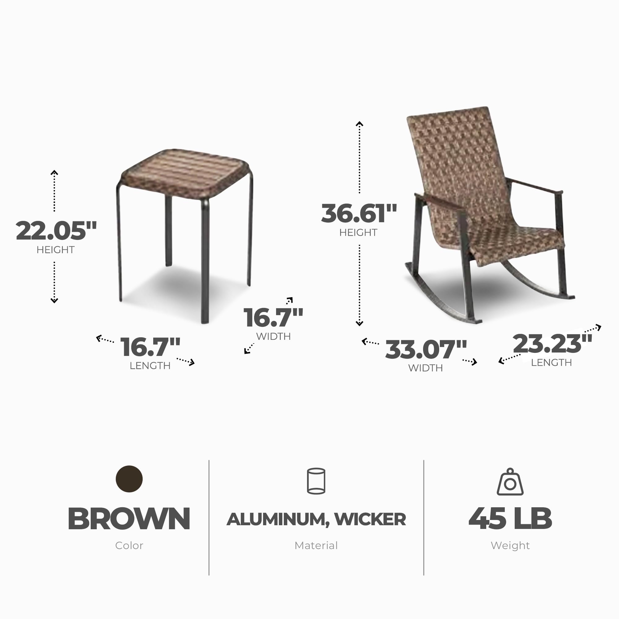 Bayside 3-Piece Brown Woven Wicker Patio Furniture Set - Outdoor Conversation Seating with 2 Chairs & Table - Perfect for Garden, Backyard, Poolside or Patio Relaxation