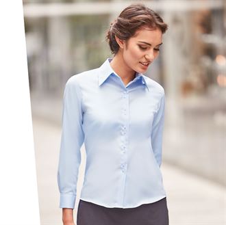 Russell Collection Women's Classic Twill Long Sleeve Shirt (J956F) - Perfect for Office Wear, Casual Outfits & Layering